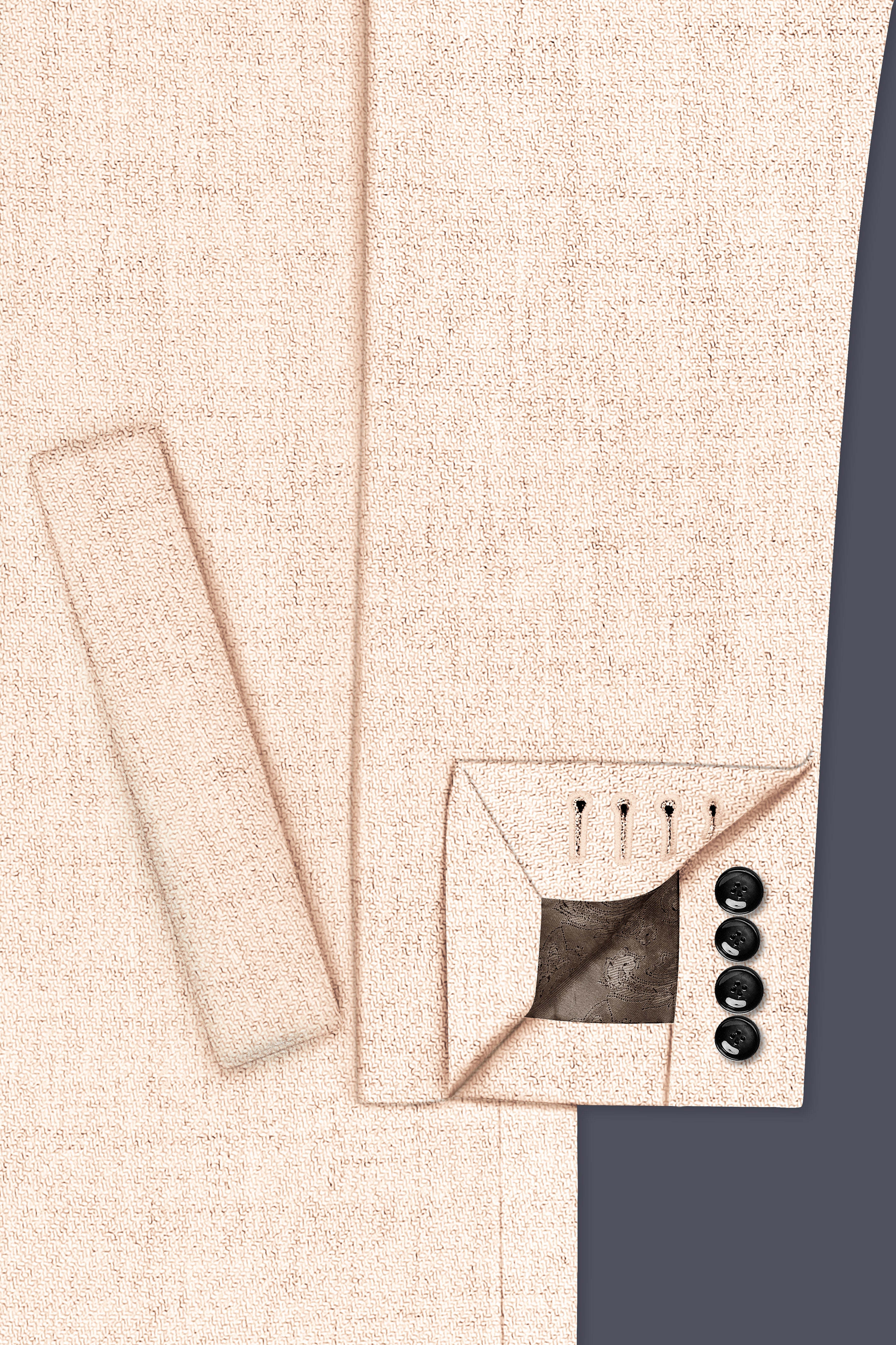 Velour-Derby Cream Textured Tweed Single Breasted Trench Coat With Pant