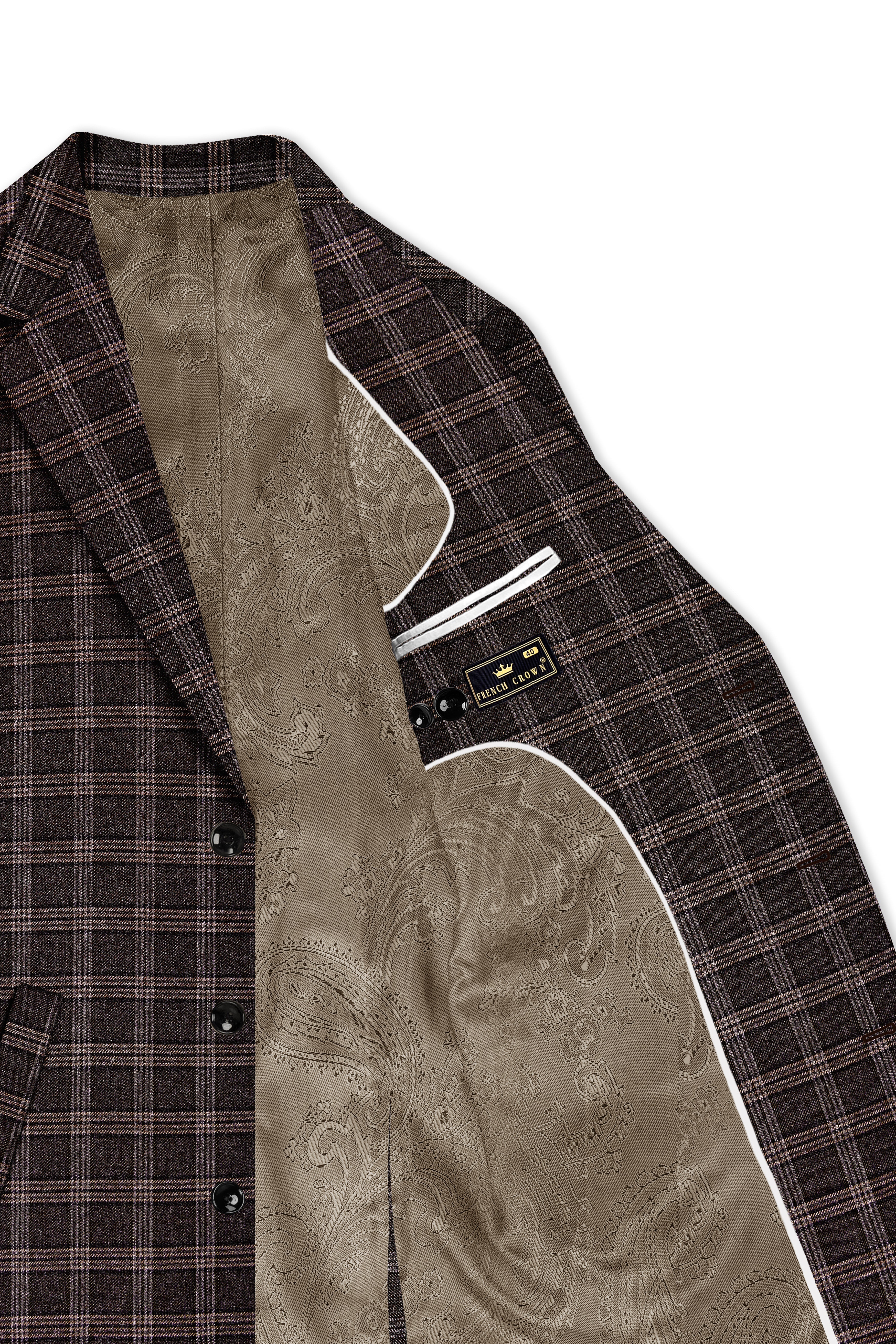 Eclenzo-Eclipse Brown Plaid Tweed Single Breasted Trench Coat With Pant