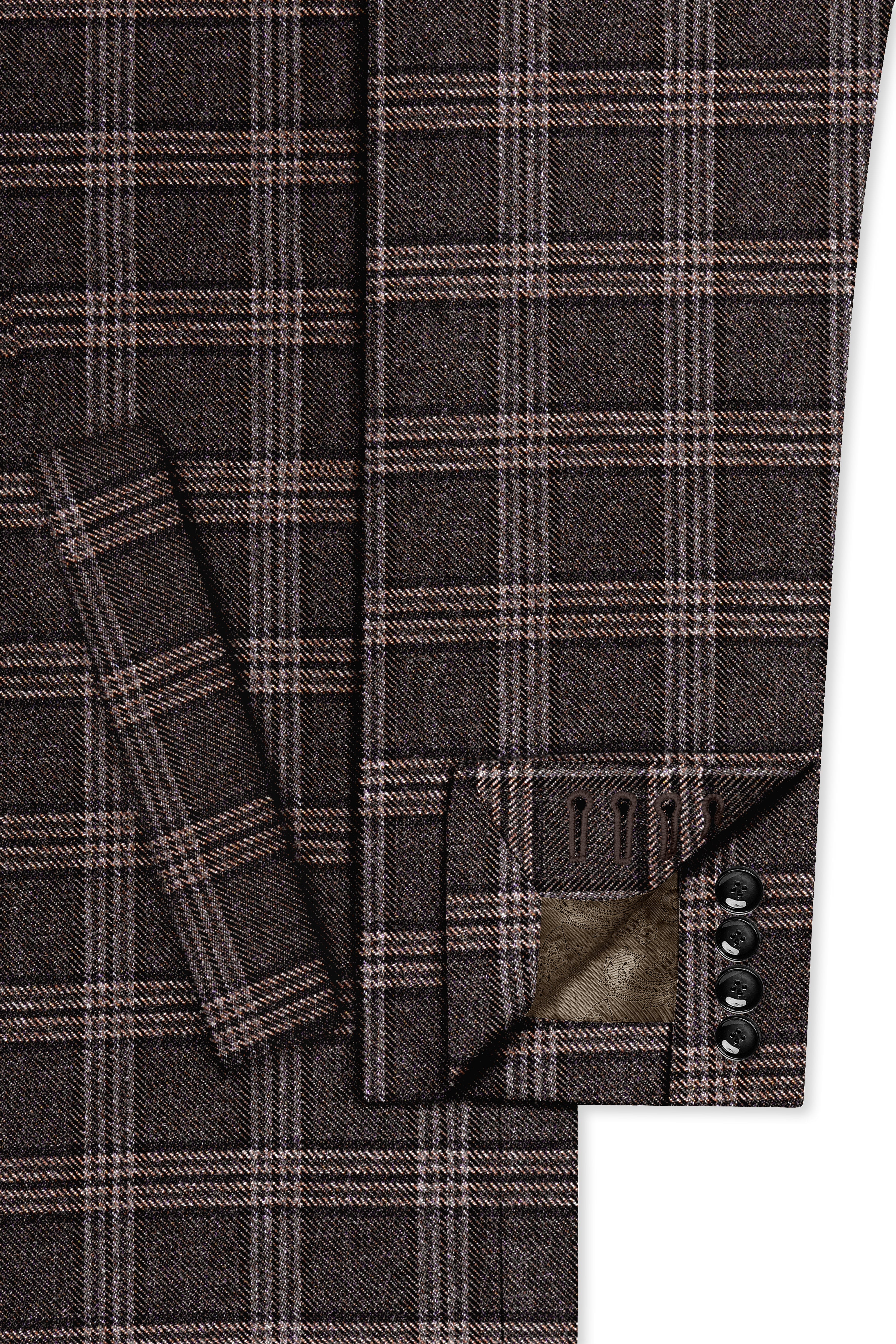 Eclenzo-Eclipse Brown Plaid Tweed Single Breasted Trench Coat With Pant