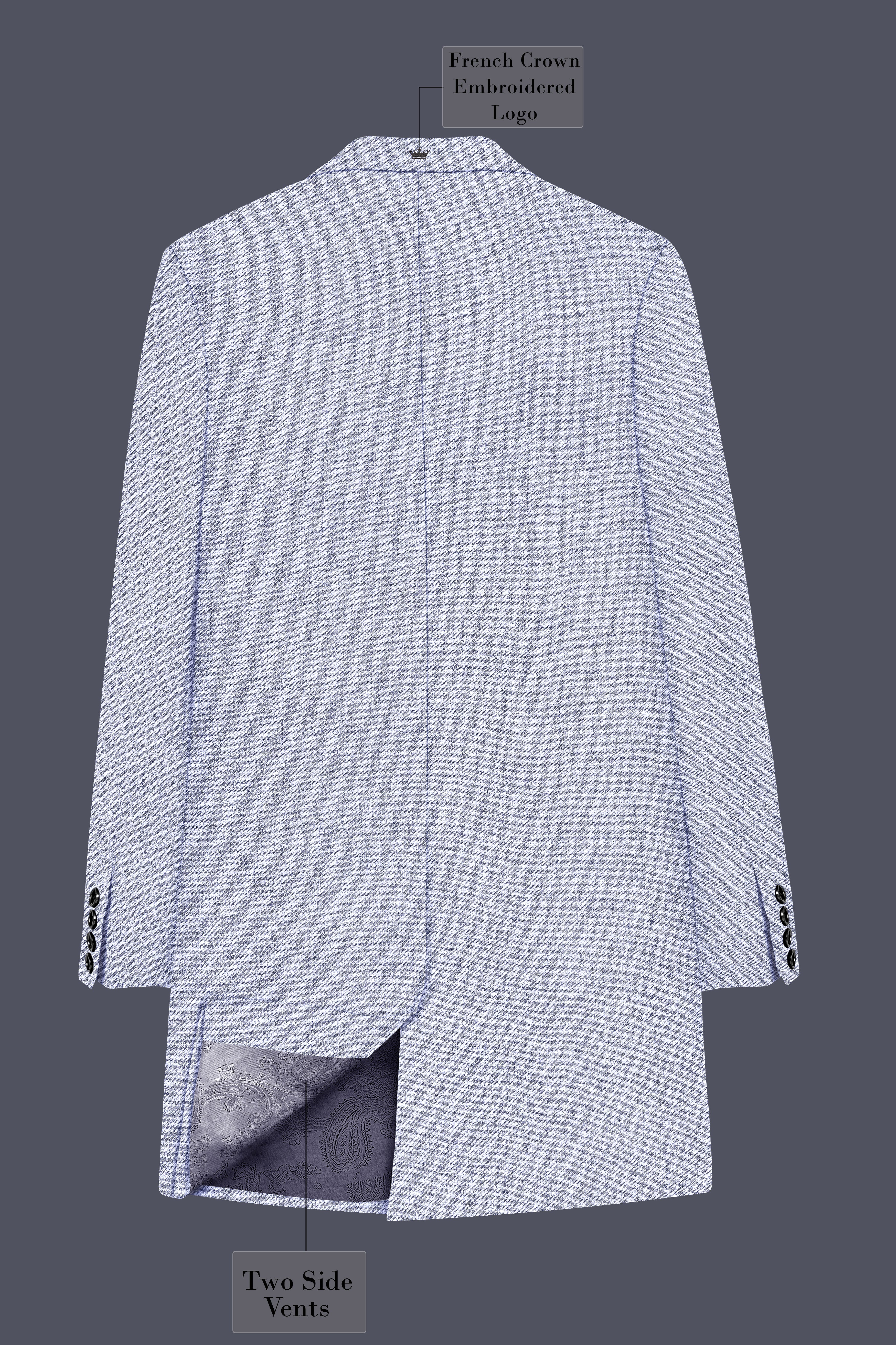 Celestia-Frosted Lilac Blue Textured Tweed Single Breasted Trench Coat With Pant