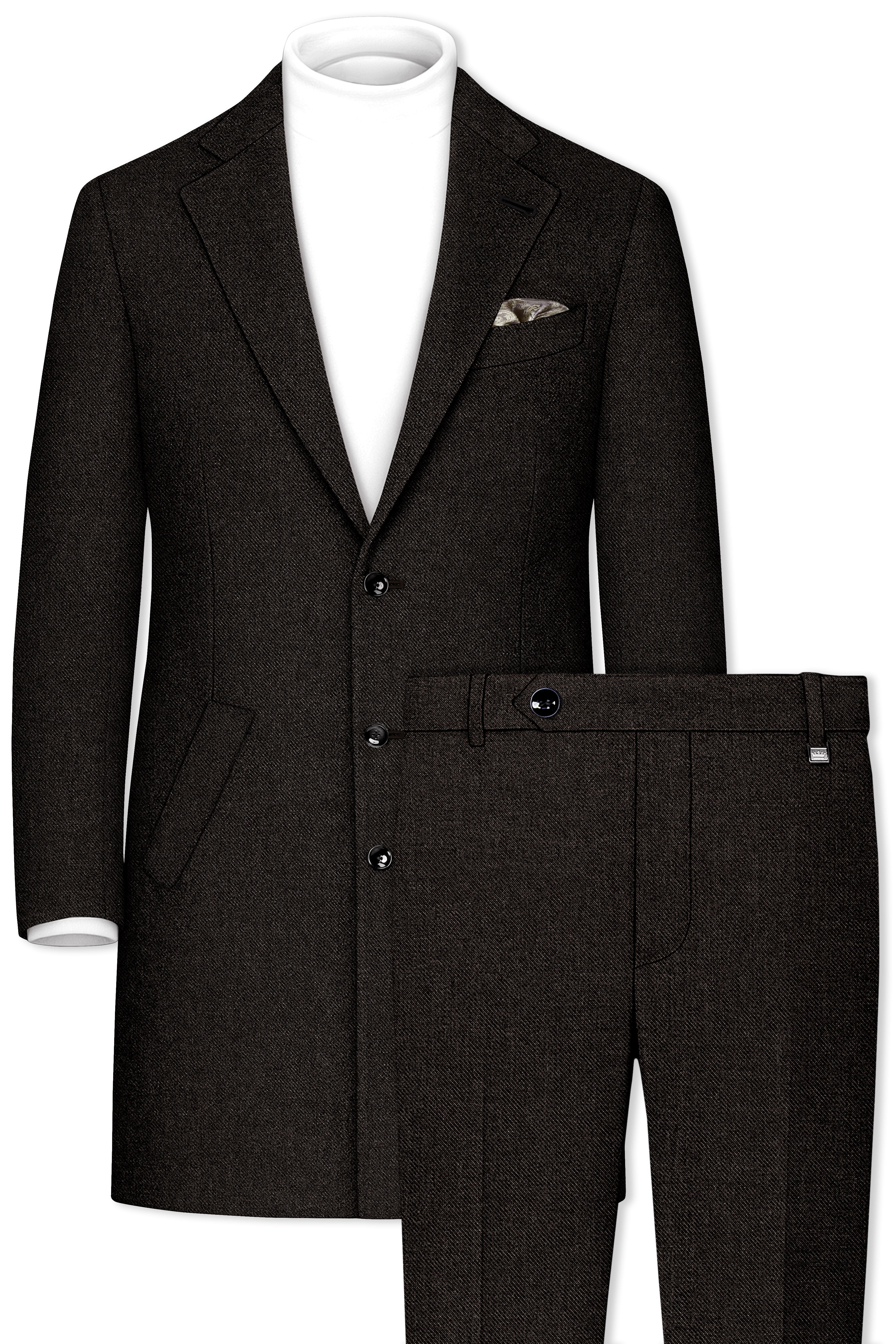 Aurezeus-Zeus Brown Textured Tweed Single Breasted Overcoat With Pant