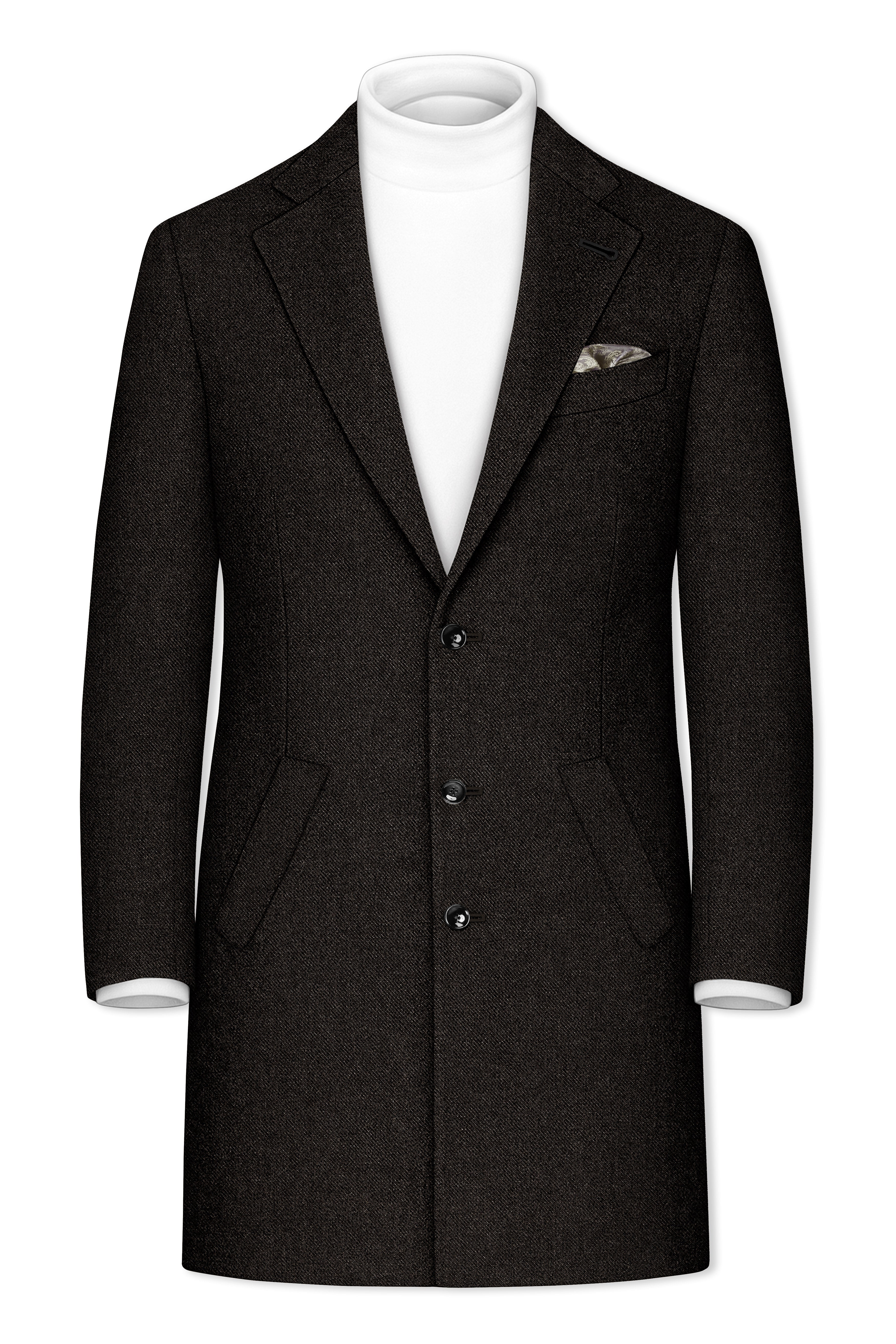 Aurezeus-Zeus Brown Textured Tweed Single Breasted Overcoat With Pant
