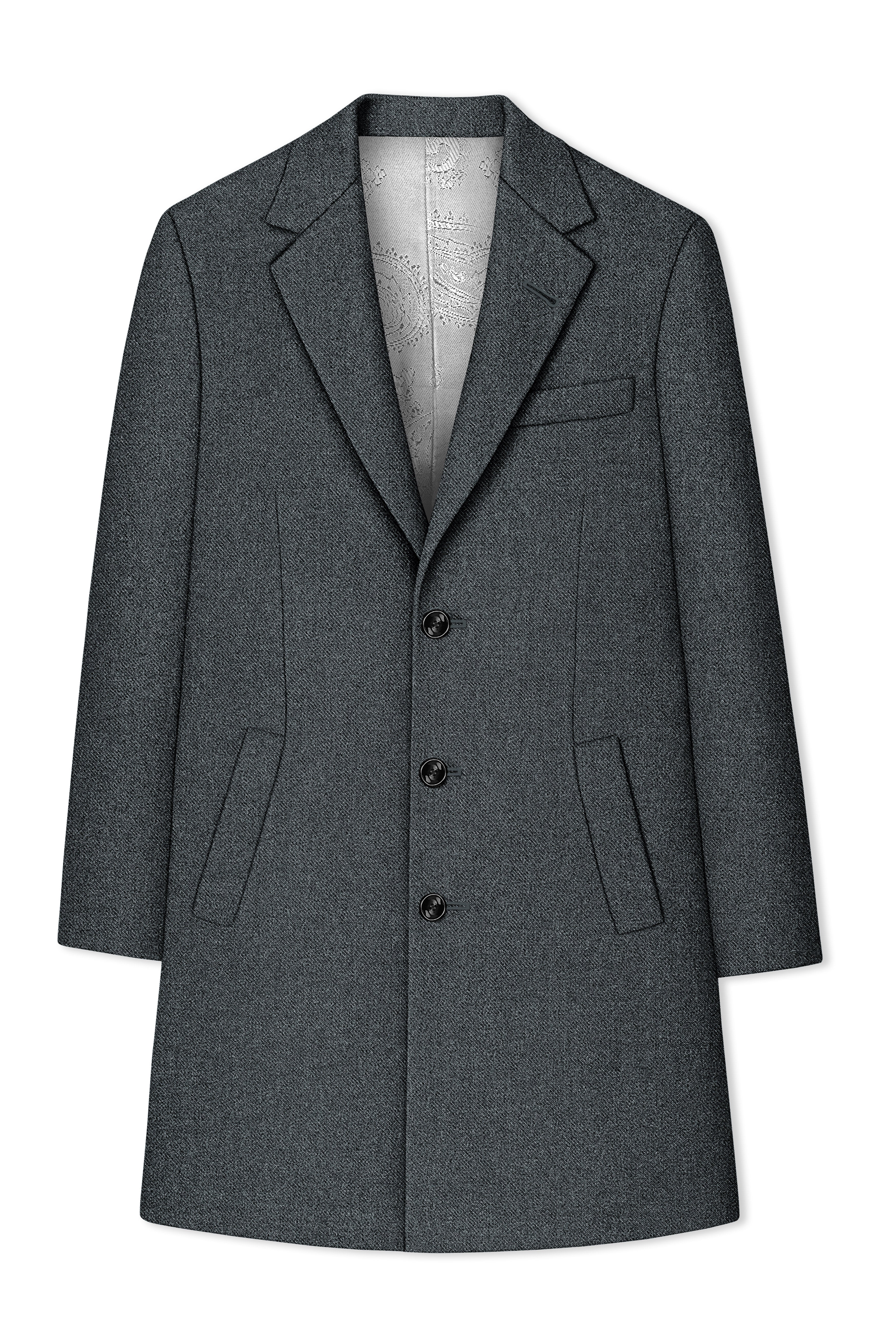 Gravano-Ship Gray Textured Tweed Single Breasted Overcoat With Pant