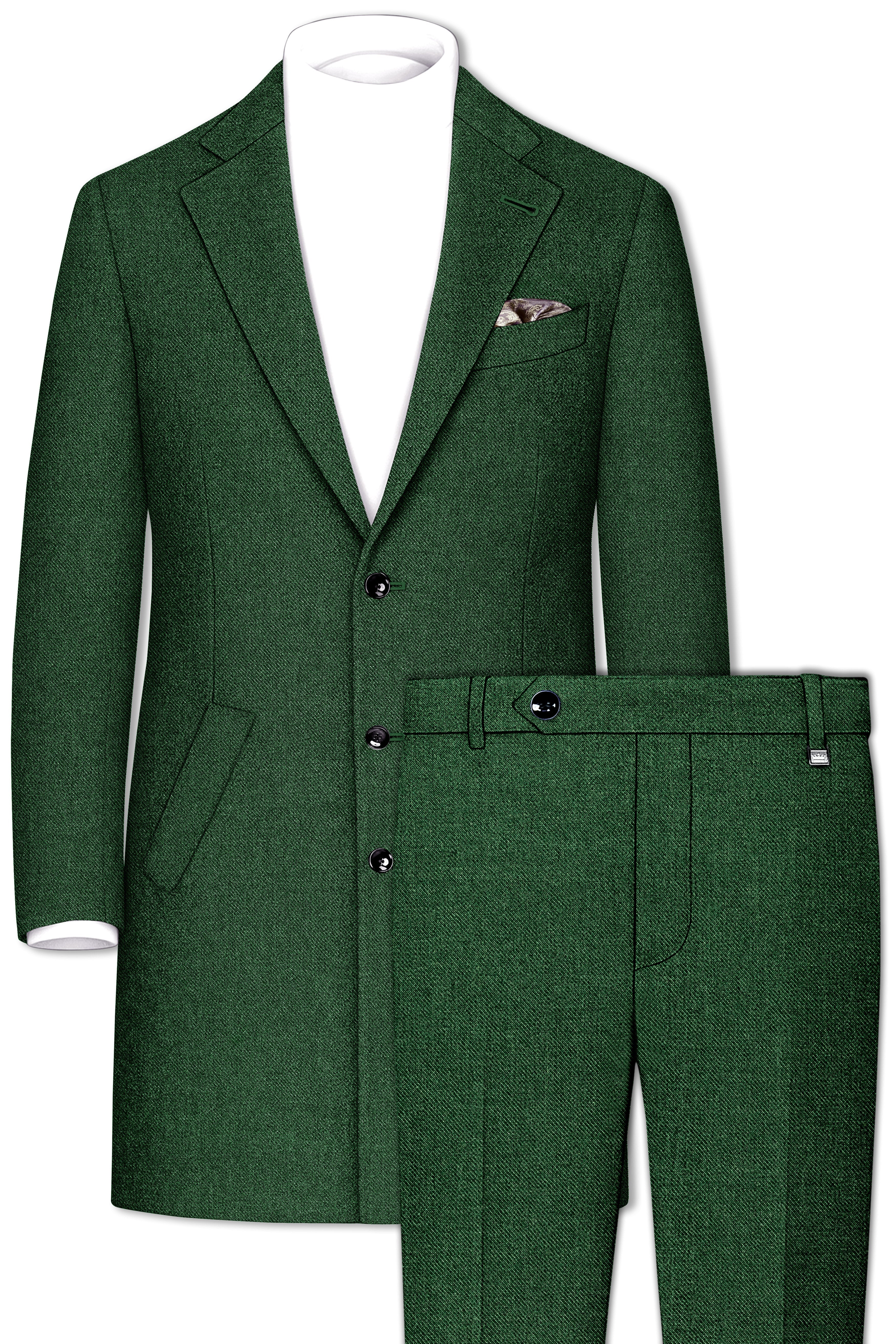 Virenza-Mystle Green Textured Tweed Single Breasted Overcoat With Pant