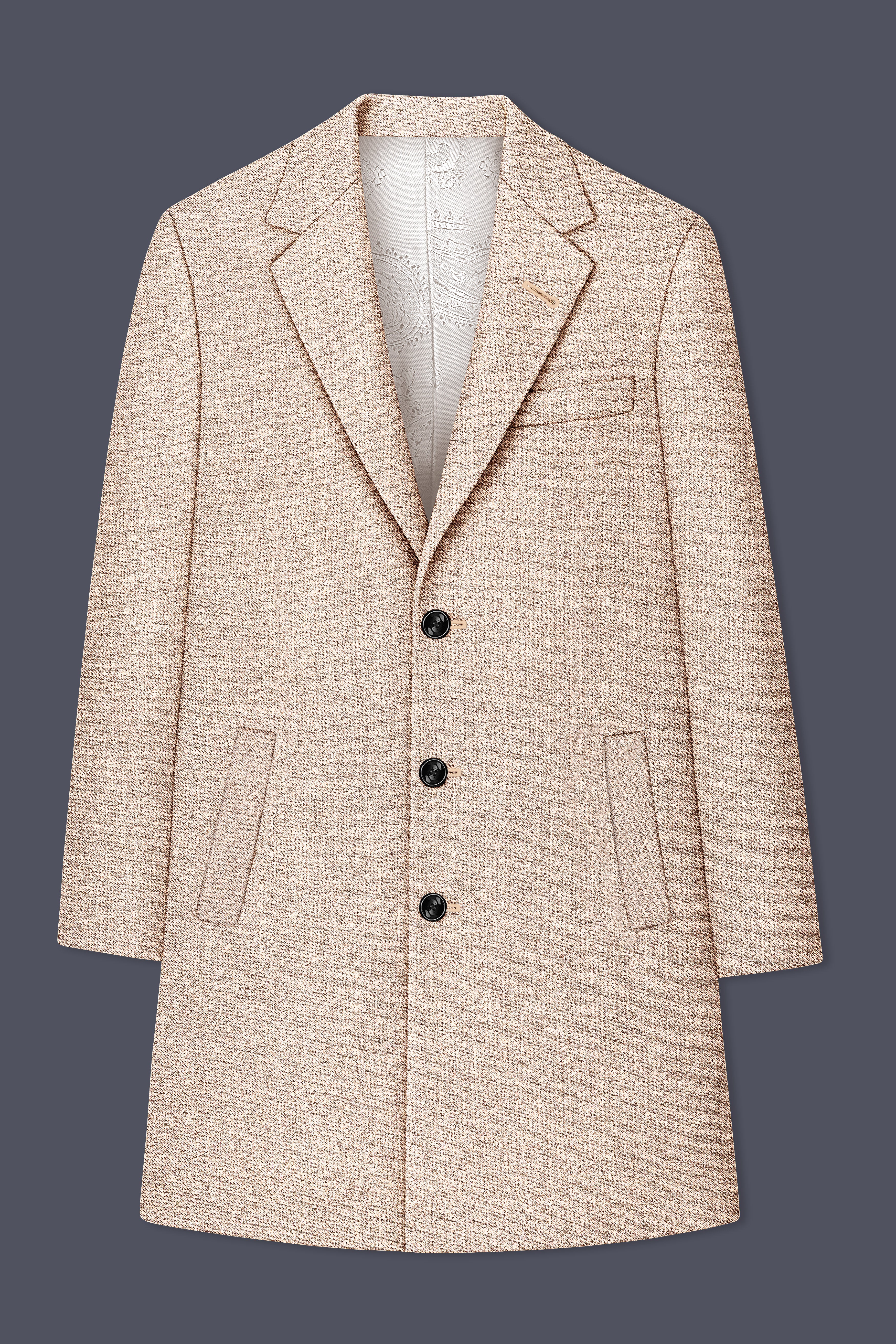 Ivoro-Bizarre Cream Textured Tweed Single Breasted Overcoat