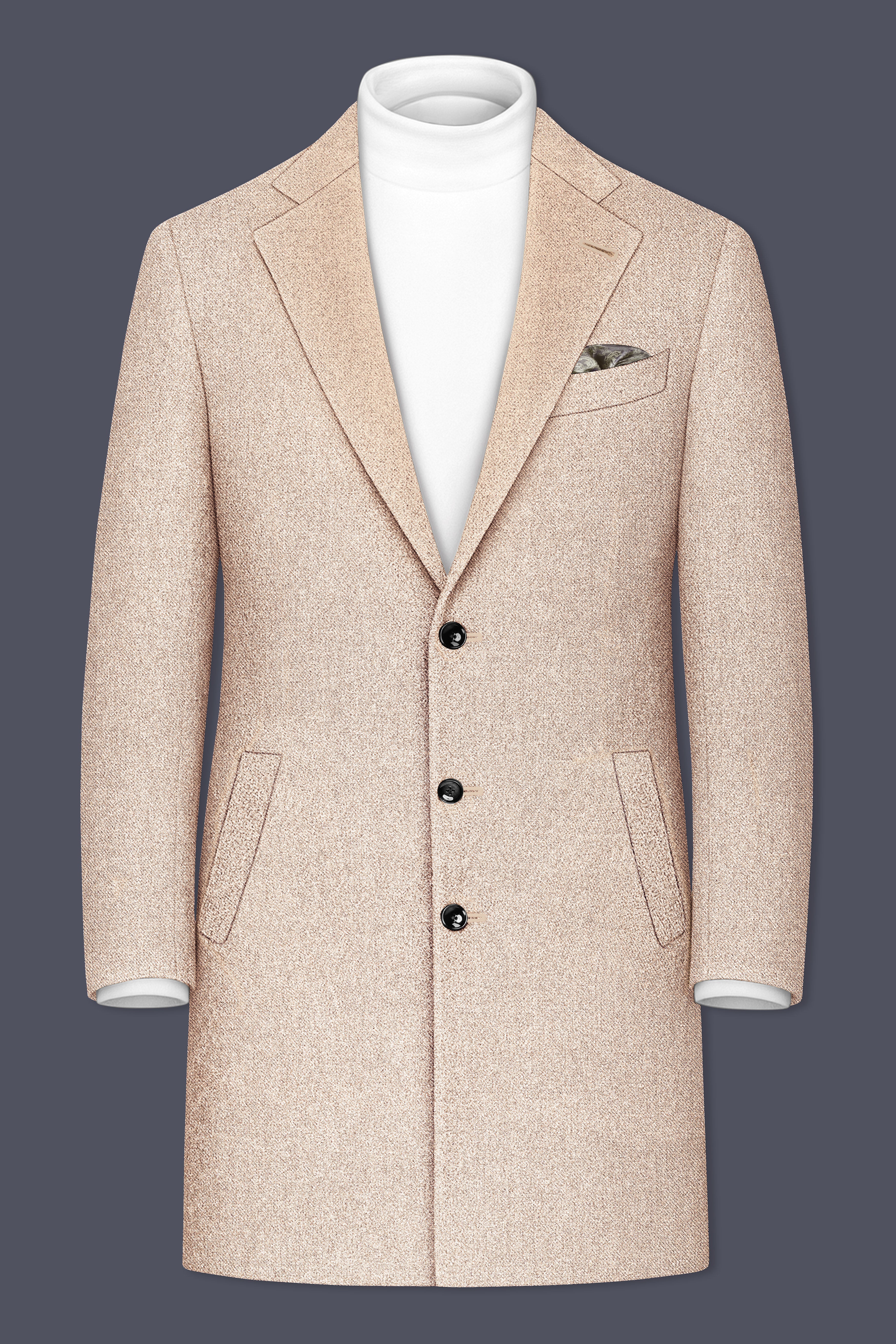 Ivoro-Bizarre Cream Textured Tweed Single Breasted Overcoat With Pant
