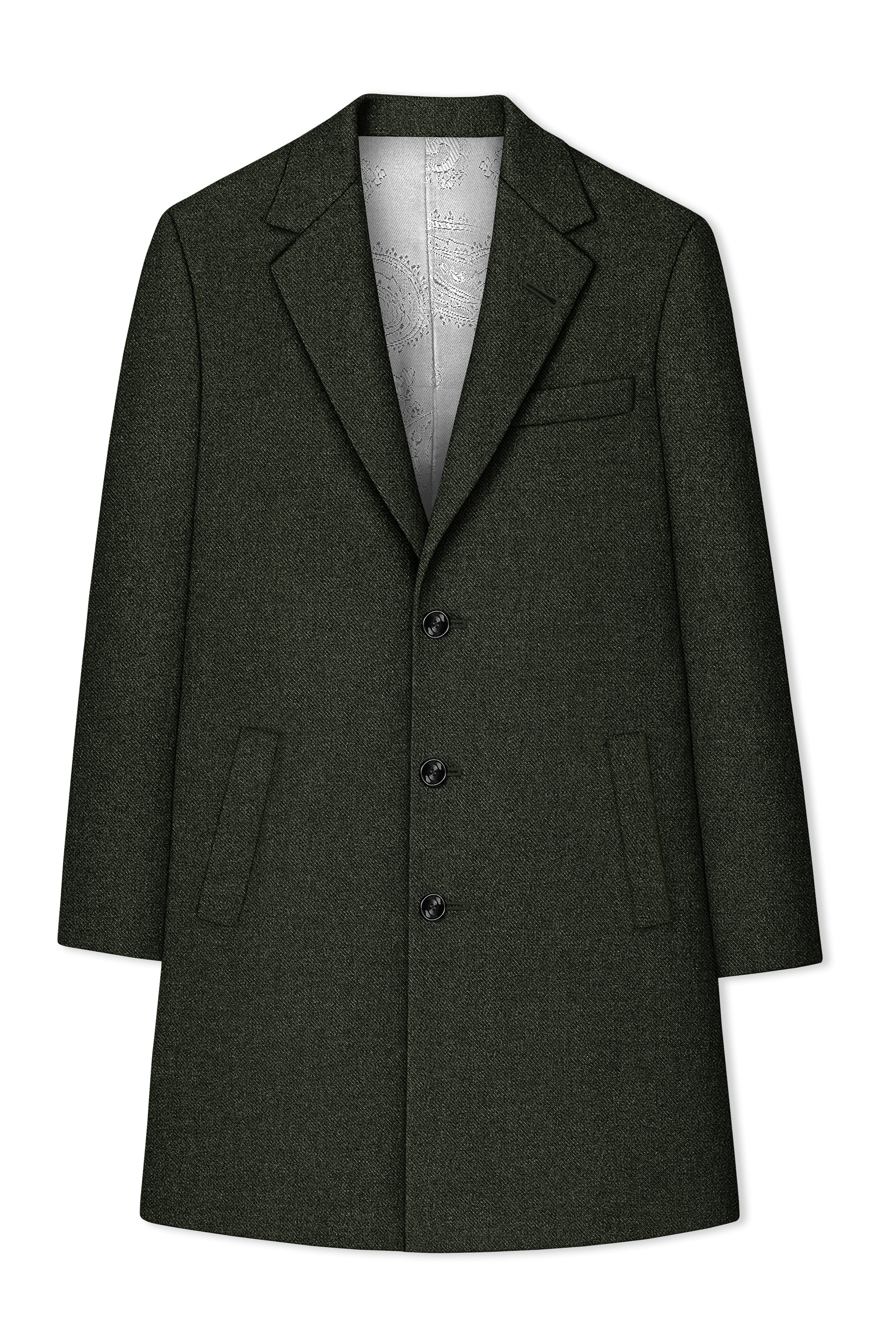 Virenza-Rangoon Green Textured Tweed Single Breasted Overcoat With Pant