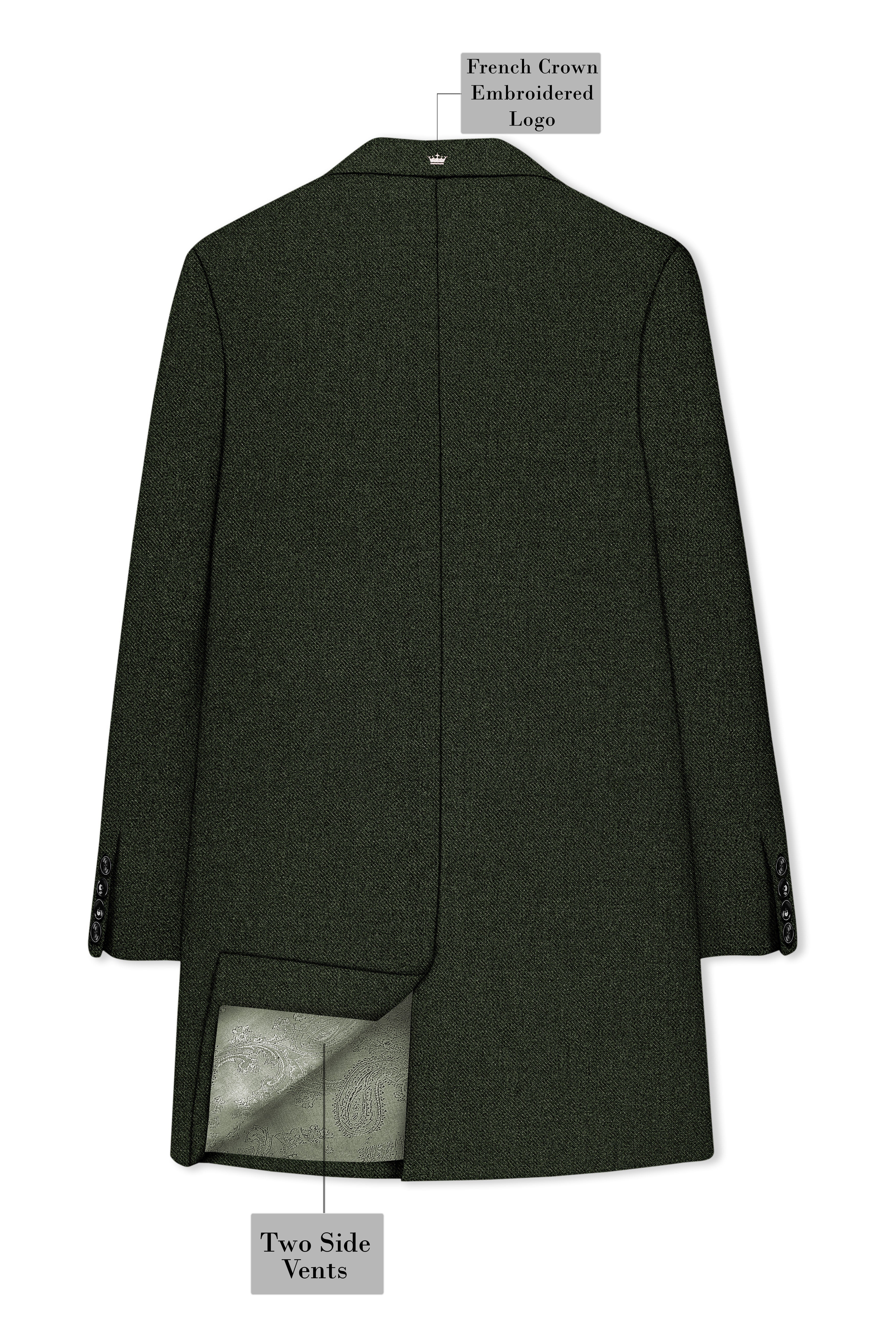 Virenza-Rangoon Green Textured Tweed Single Breasted Overcoat With Pant