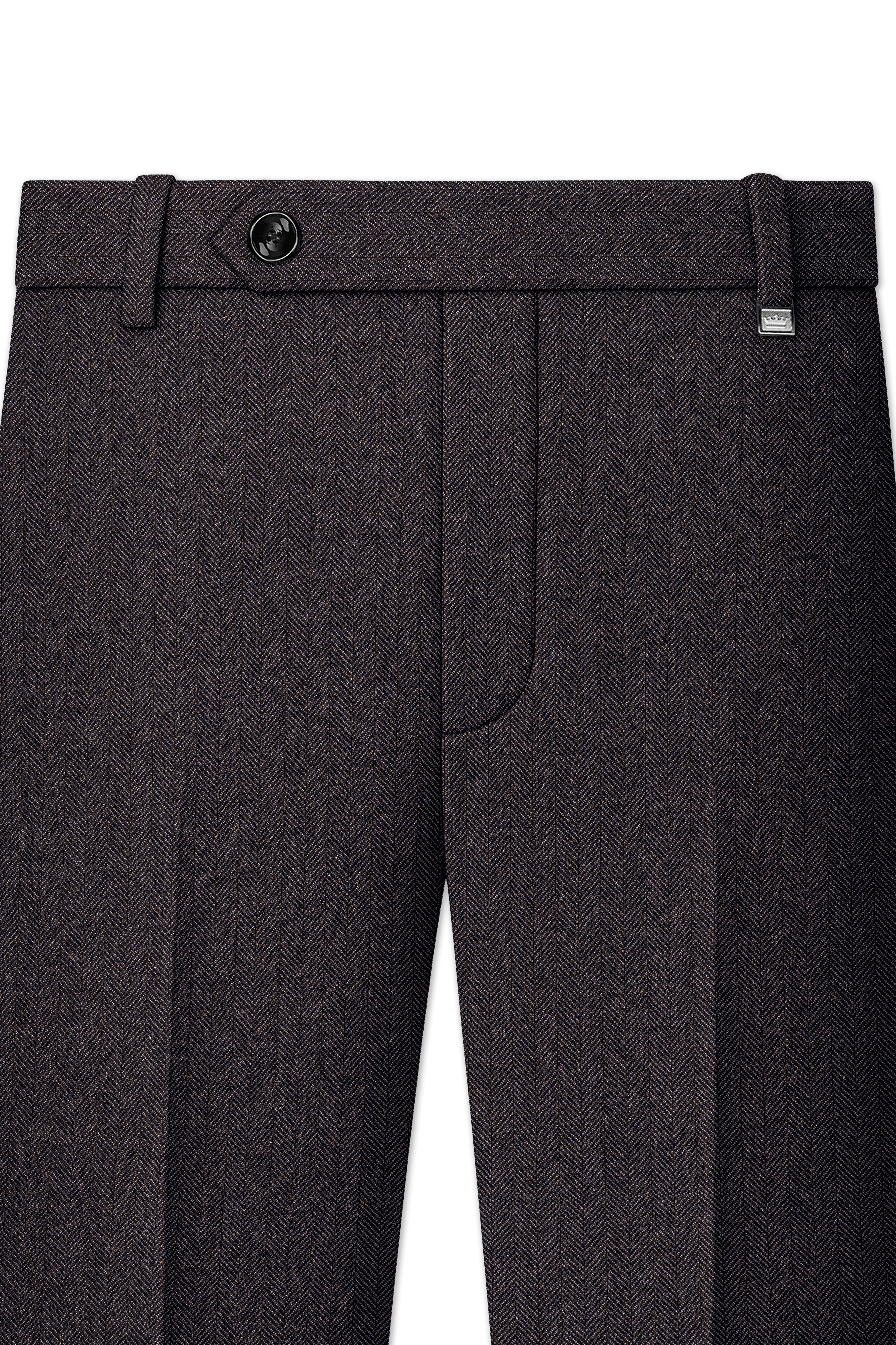 Aurezion-Zeus Brown Herringbone Textured Tweed Single Breasted Overcoat With Pant