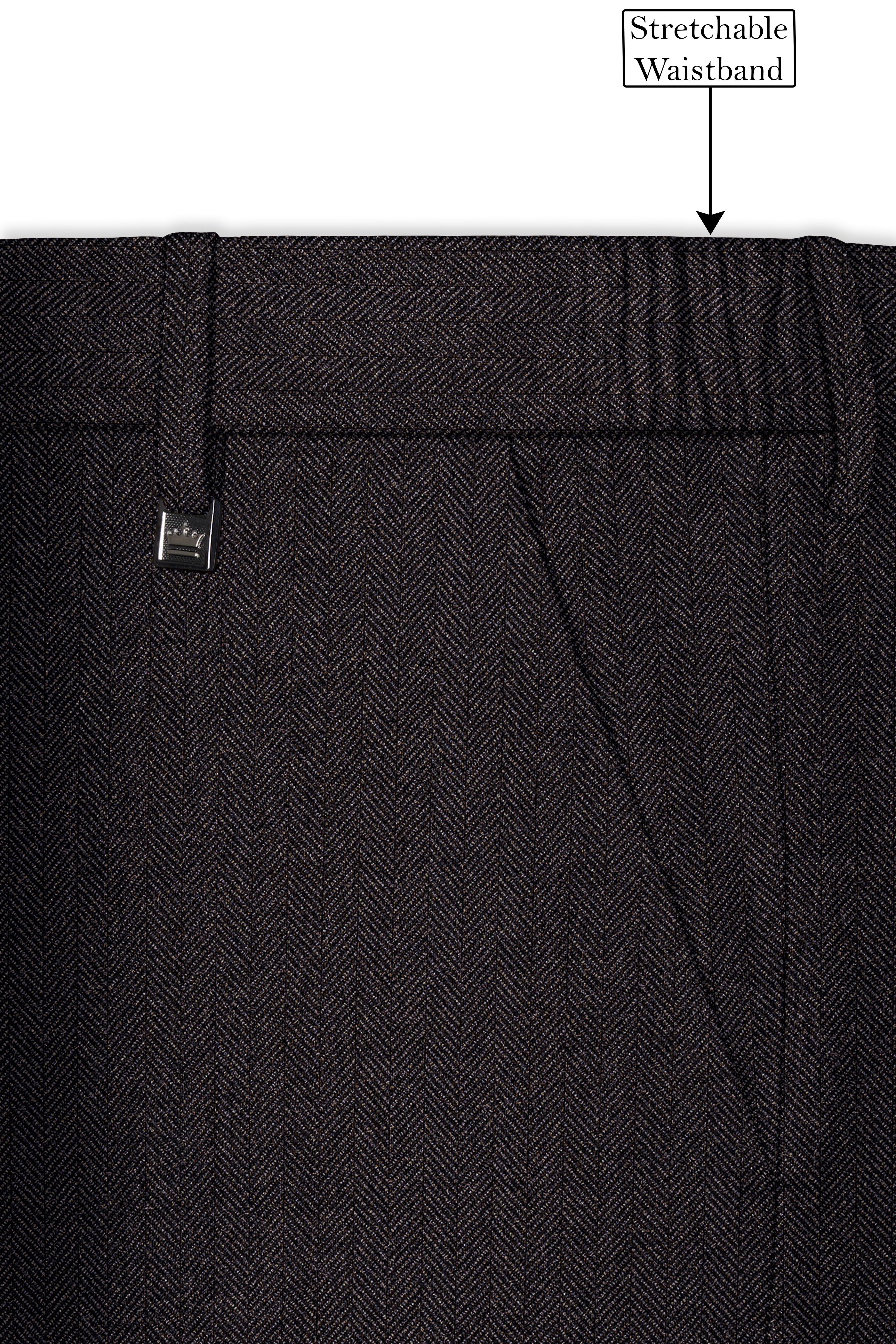 Aurezion-Zeus Brown Herringbone Textured Tweed Single Breasted Overcoat With Pant
