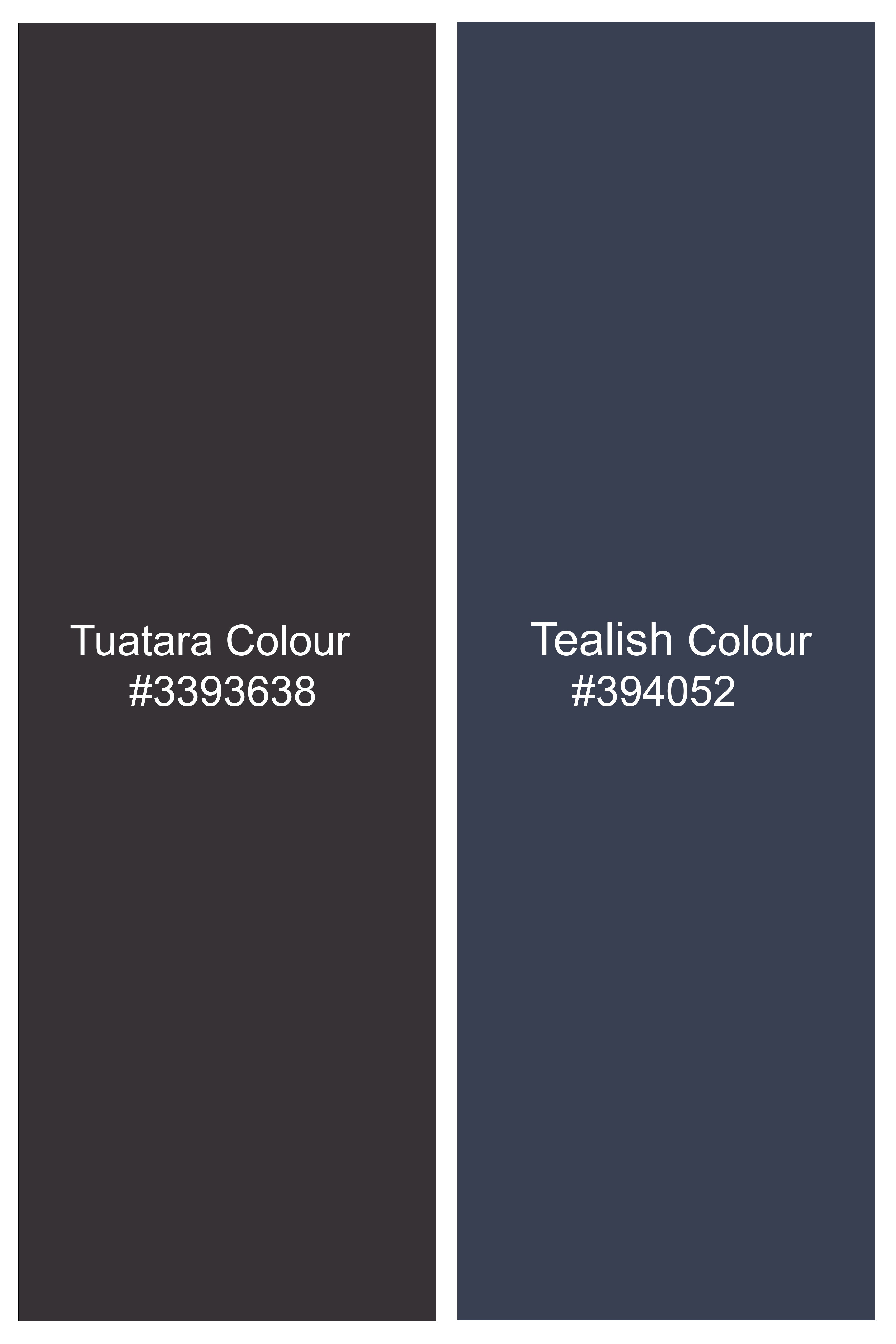 Velourish-Tealish Blue And Tuatara Gray Glen Plaid Tweed Single Breasted Overcoat With Pant