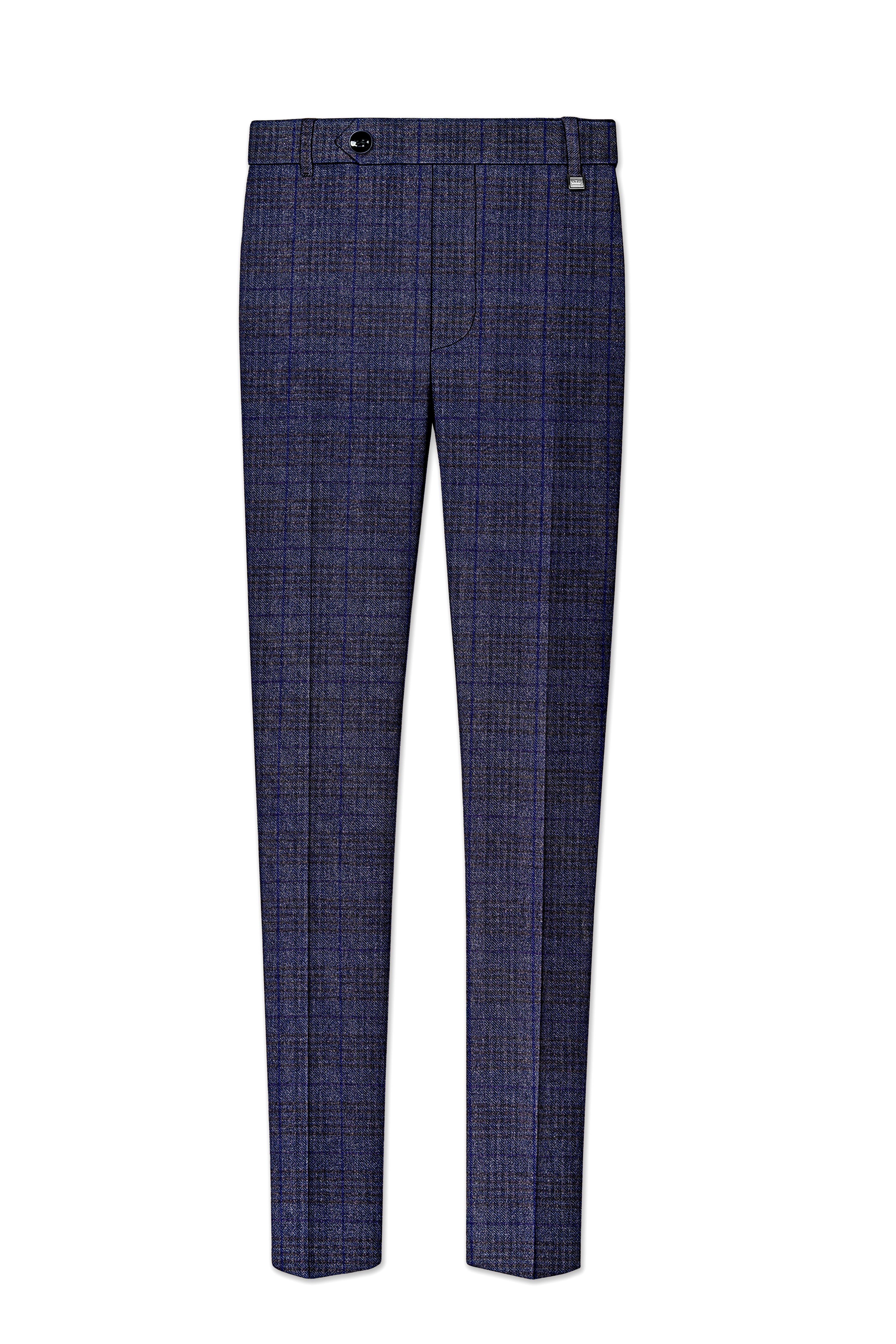 Horizon-Martinique Blue windowpane Tweed Single Breasted Overcoat With Pant