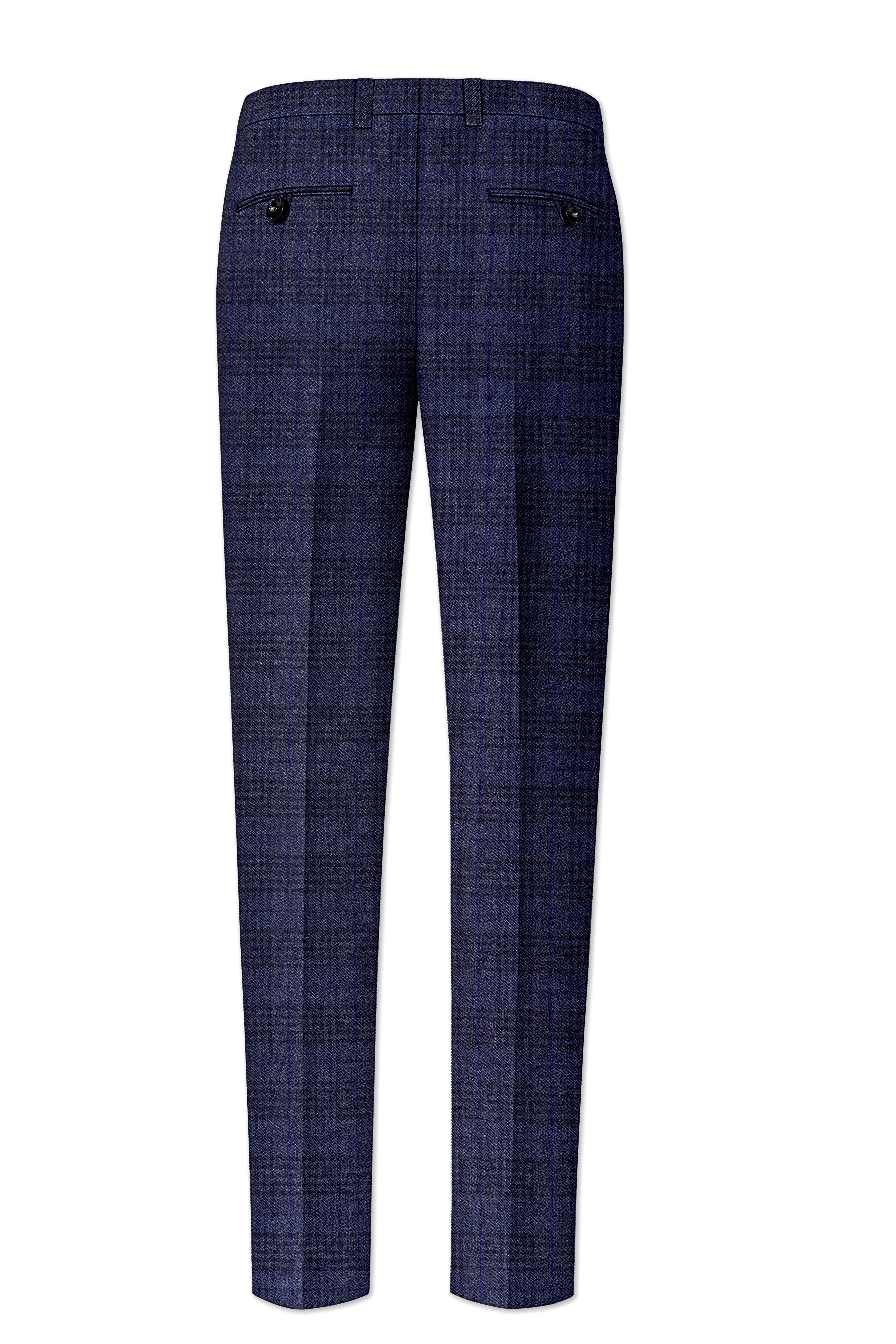 Horizon-Martinique Blue windowpane Tweed Single Breasted Overcoat With Pant