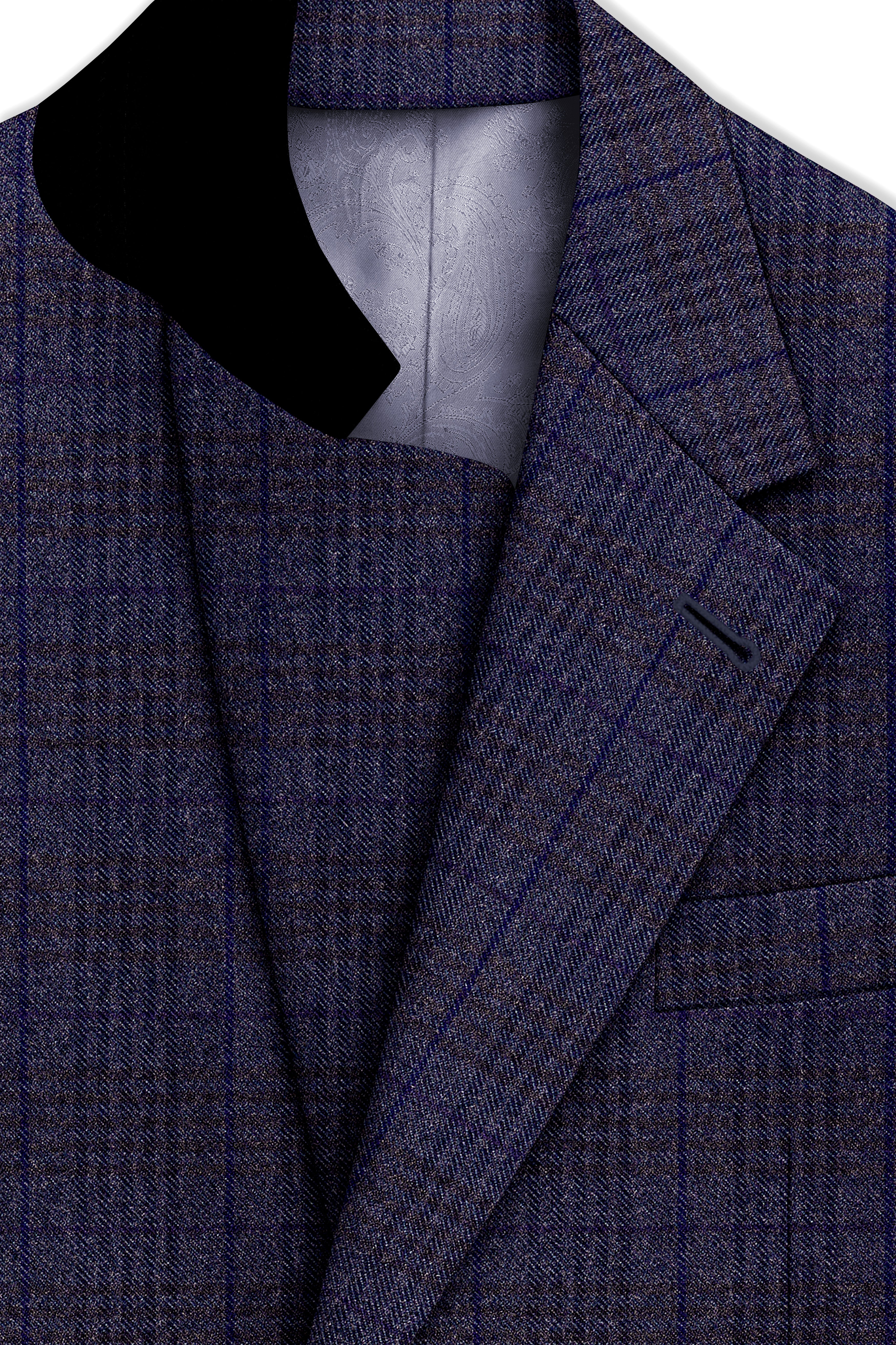 Horizon-Martinique Blue windowpane Tweed Single Breasted Overcoat With Pant