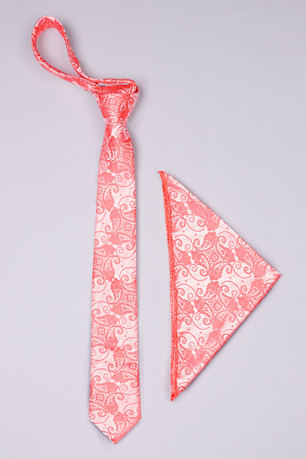Geraldine Pink with Peach Paisley Jacquard Tie with Pocket Square