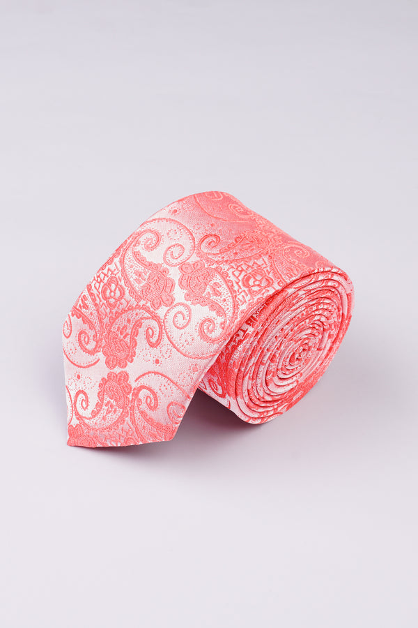 Geraldine Pink with Peach Paisley Jacquard Tie with Pocket Square