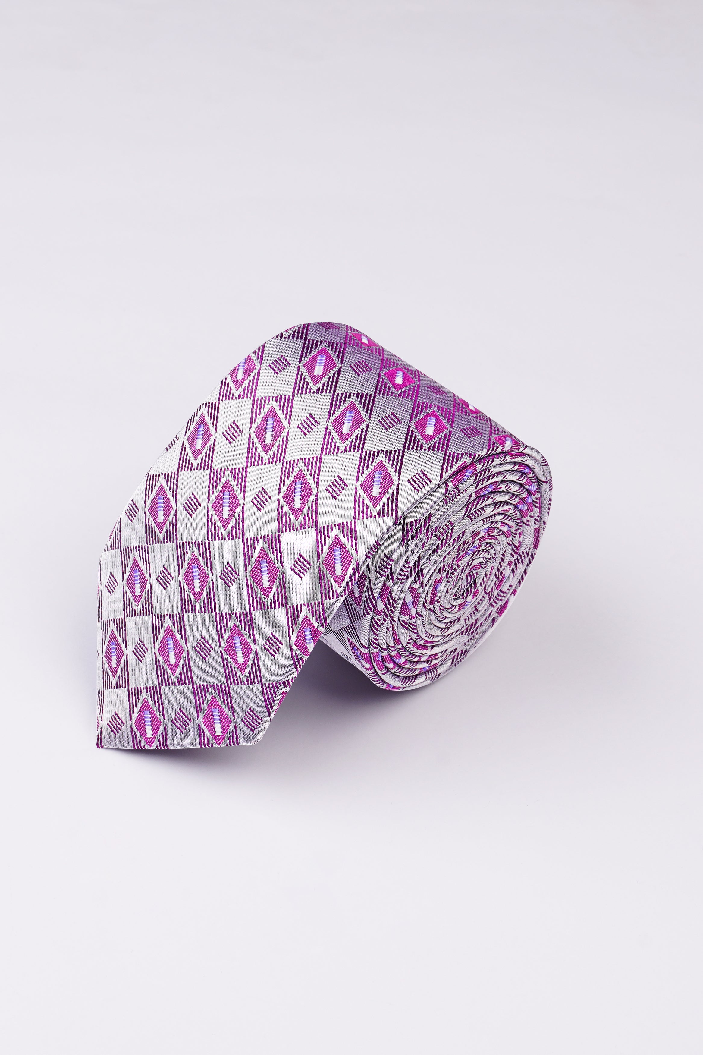 Mischka Gray with Plum Purple Jacquard Tie with Pocket Square TP045