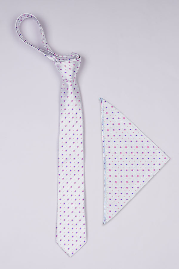 Mischka Gray with Fuchsia Blue And Hopbush Pink Jacquard Tie with Free Pocket Square