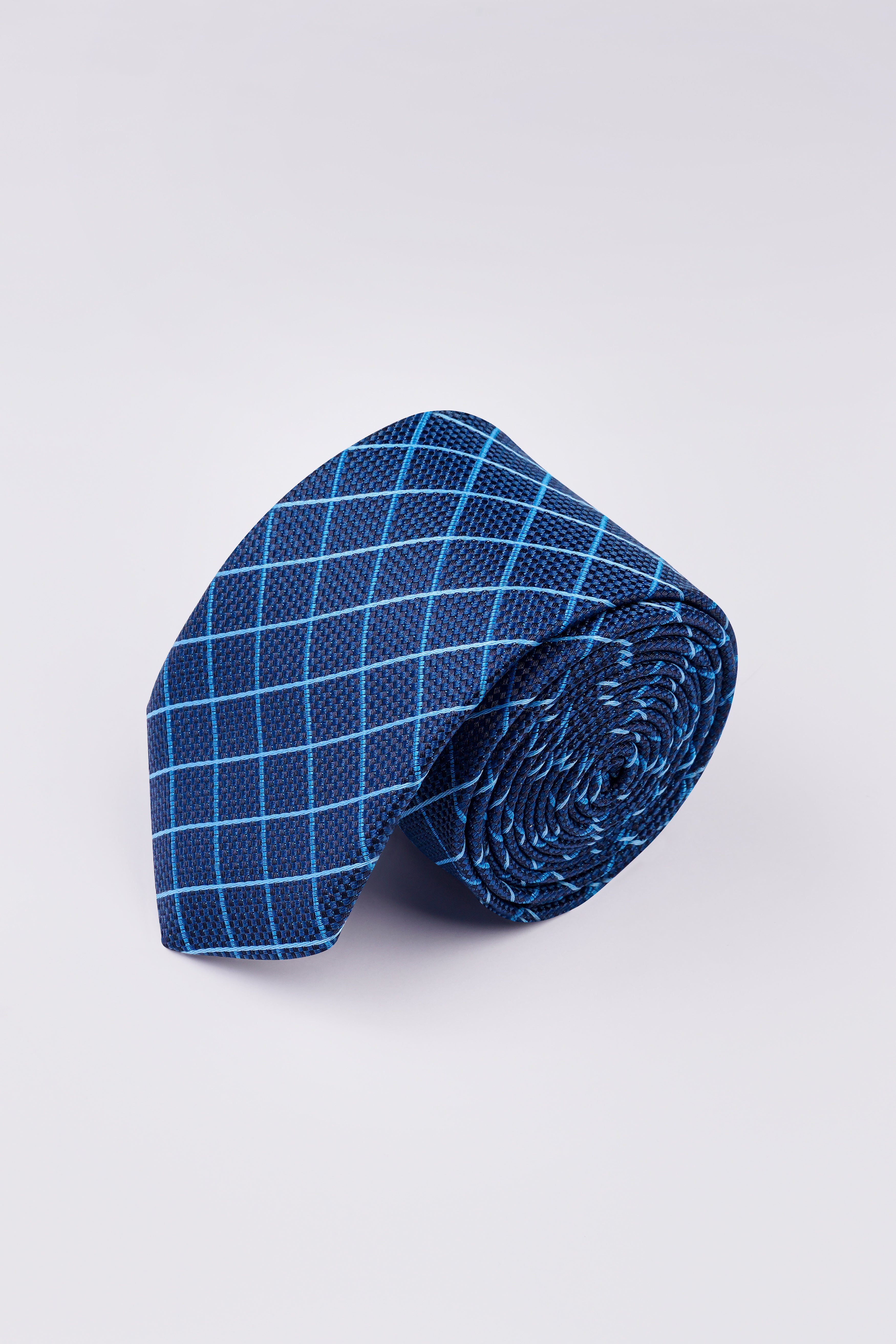 Lapis Blue Checkered Jacquard Tie with Pocket Square TP047