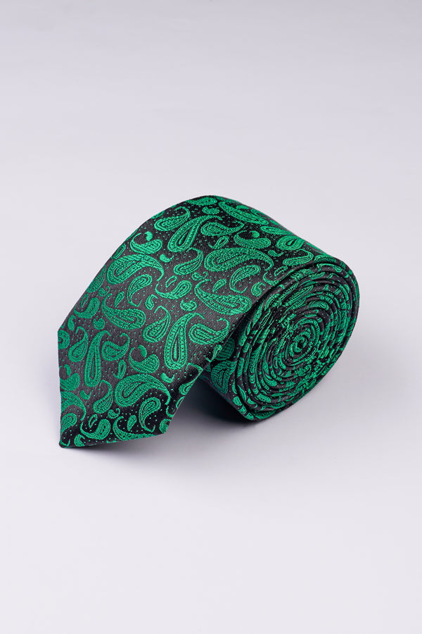 Jade Black with Meadow Green Paisley Jacquard Tie with Free Pocket Square