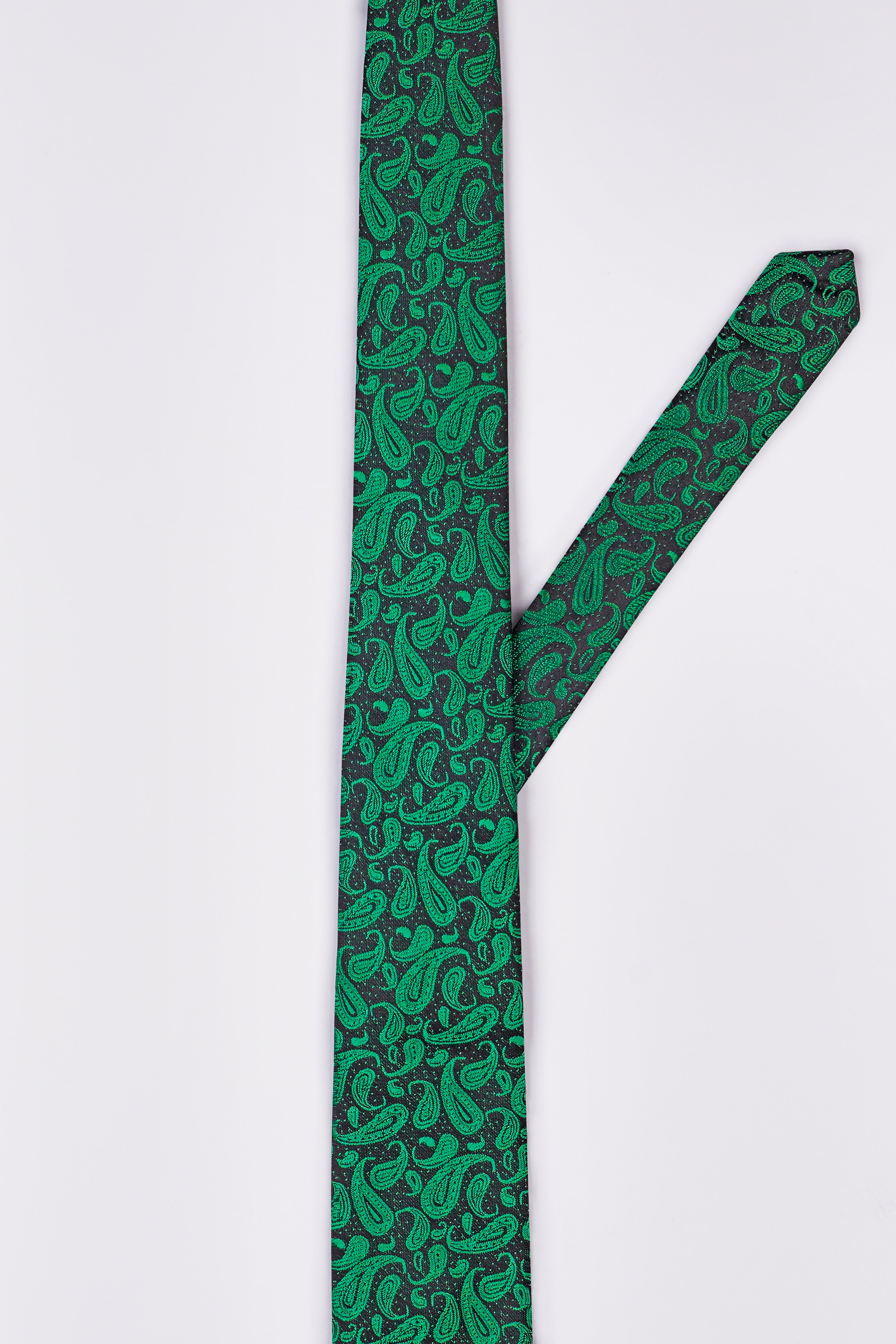 Jade Black with Meadow Green Paisley Jacquard Tie with Free Pocket Square TP048