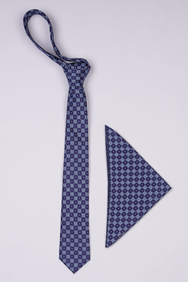 Chambray Blue and Casper Light Blue Jacquard Tie with Pocket Square TP049