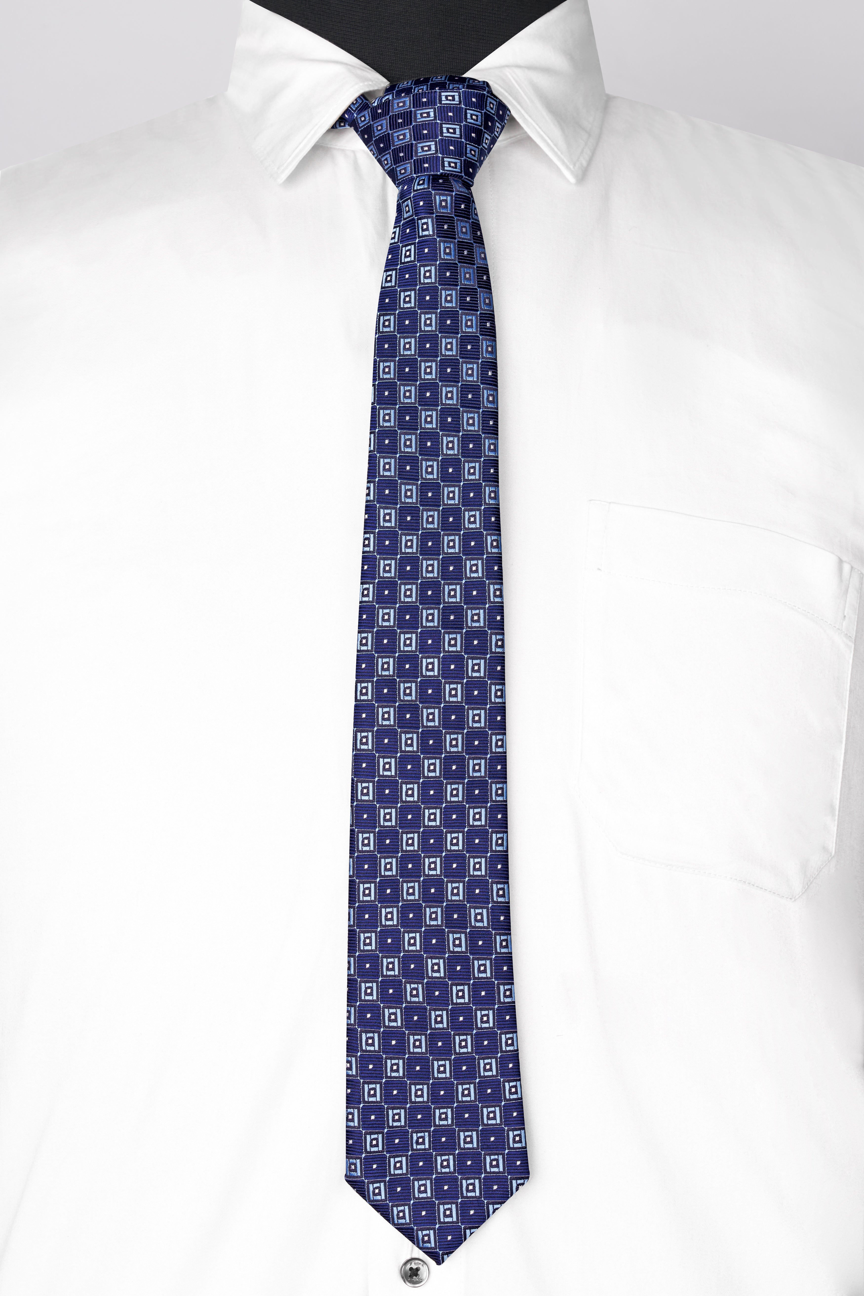 Chambray Blue and Casper Light Blue Jacquard Tie with Pocket Square TP049