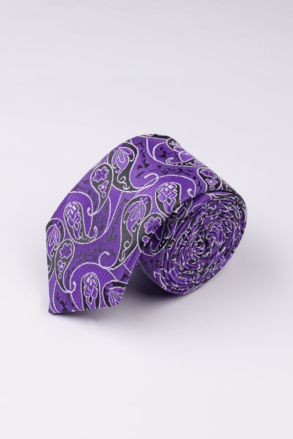Scampi Purple with Black and White Paisley Jacquard Tie with Pocket Square