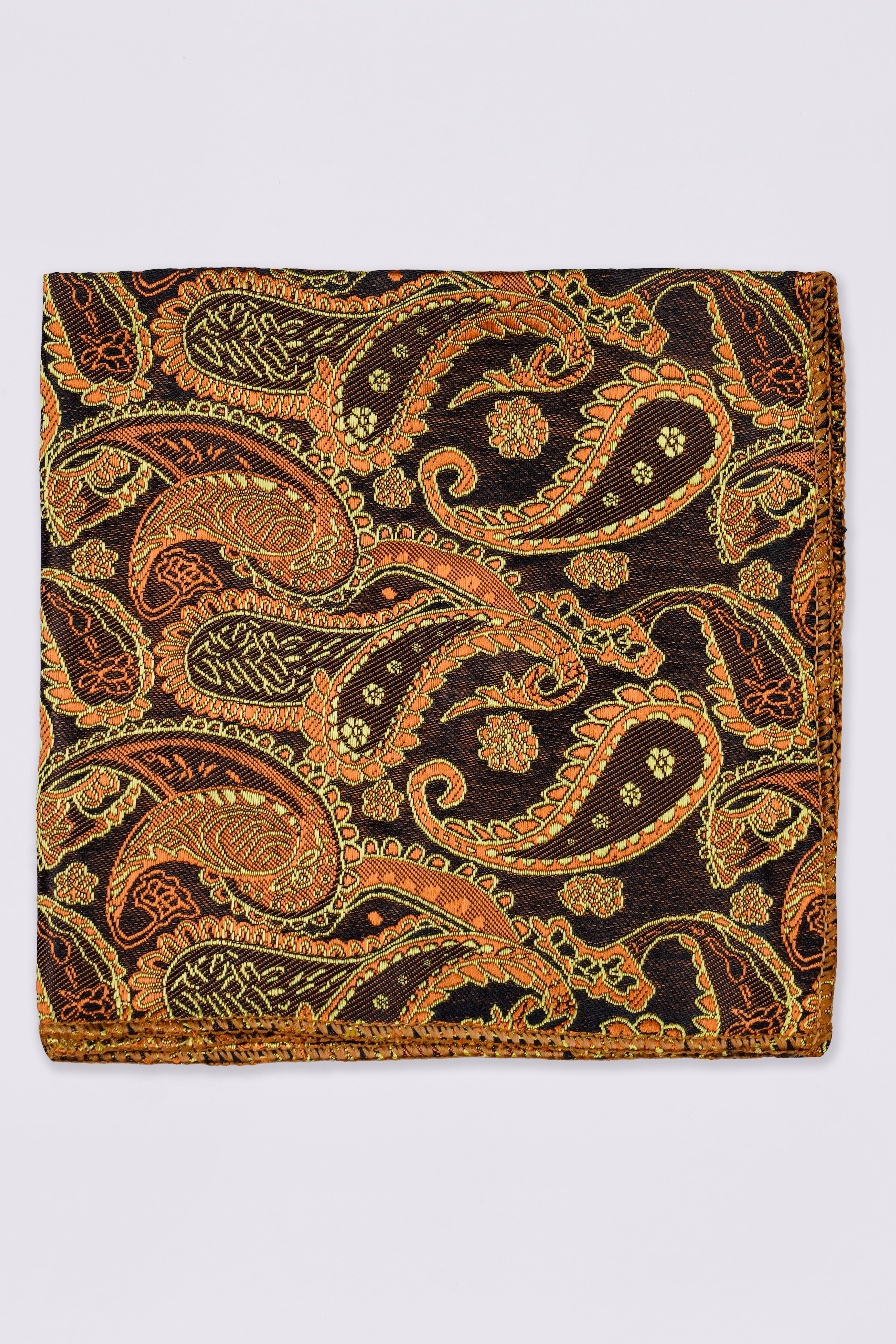 Cadmium Orange with Cafe Noir Brown Paisley Jacquard Tie with Pocket Square  TP054
