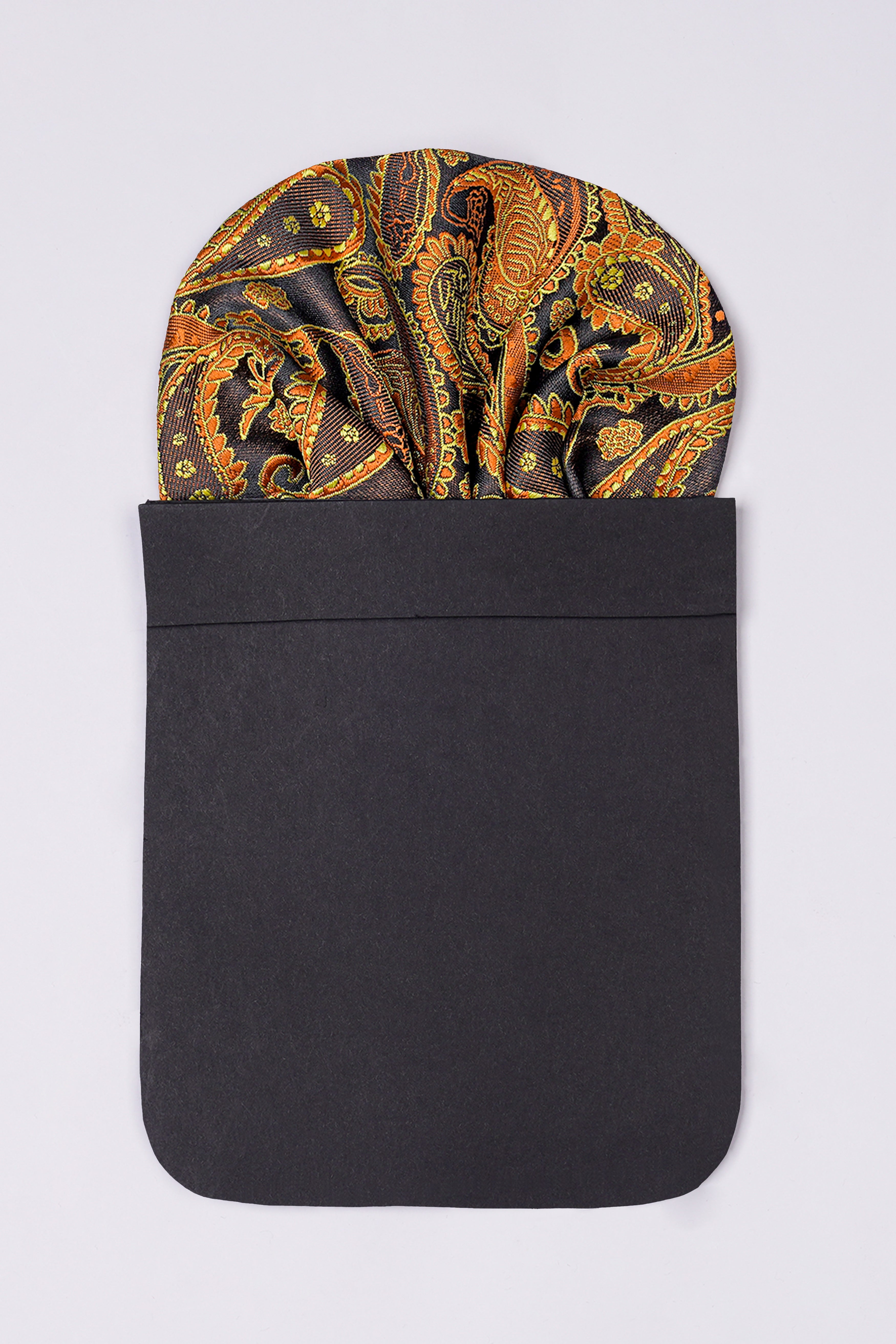 Cadmium Orange with Cafe Noir Brown Paisley Jacquard Tie with Pocket Square  TP054