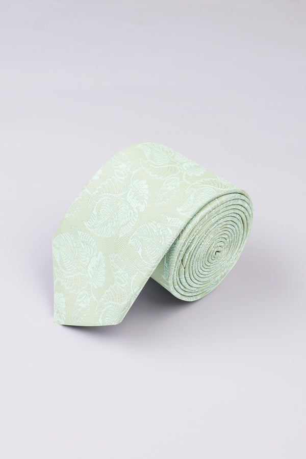 Periglacial Green Leaves Textured Jacquard Tie with Pocket Square