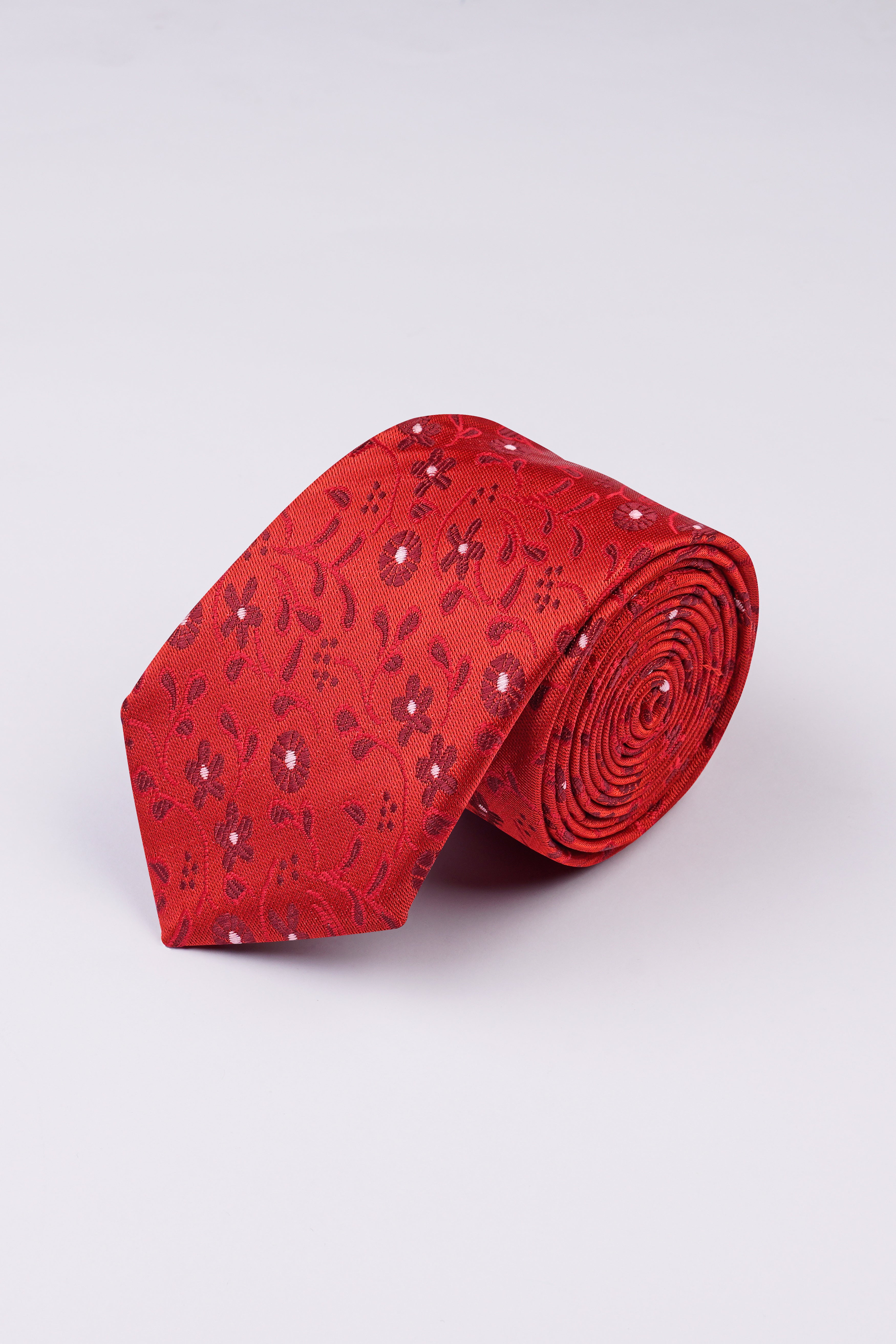Mahogany Red Jacquard Textured Tie with Pocket Square  TP061