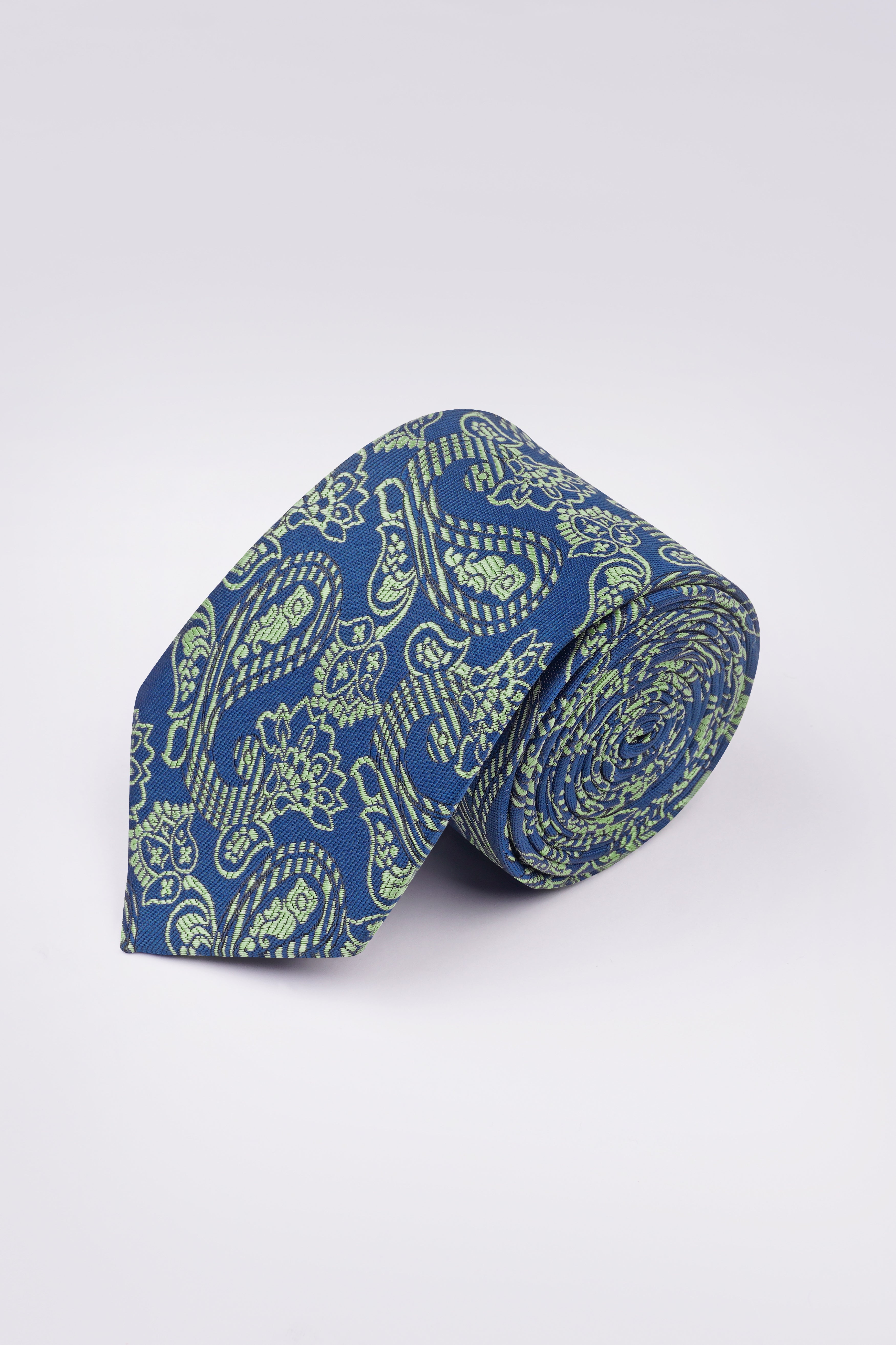 Astronaut Blue with Schist Green Paisley Jacquard Tie with Pocket Square TP062