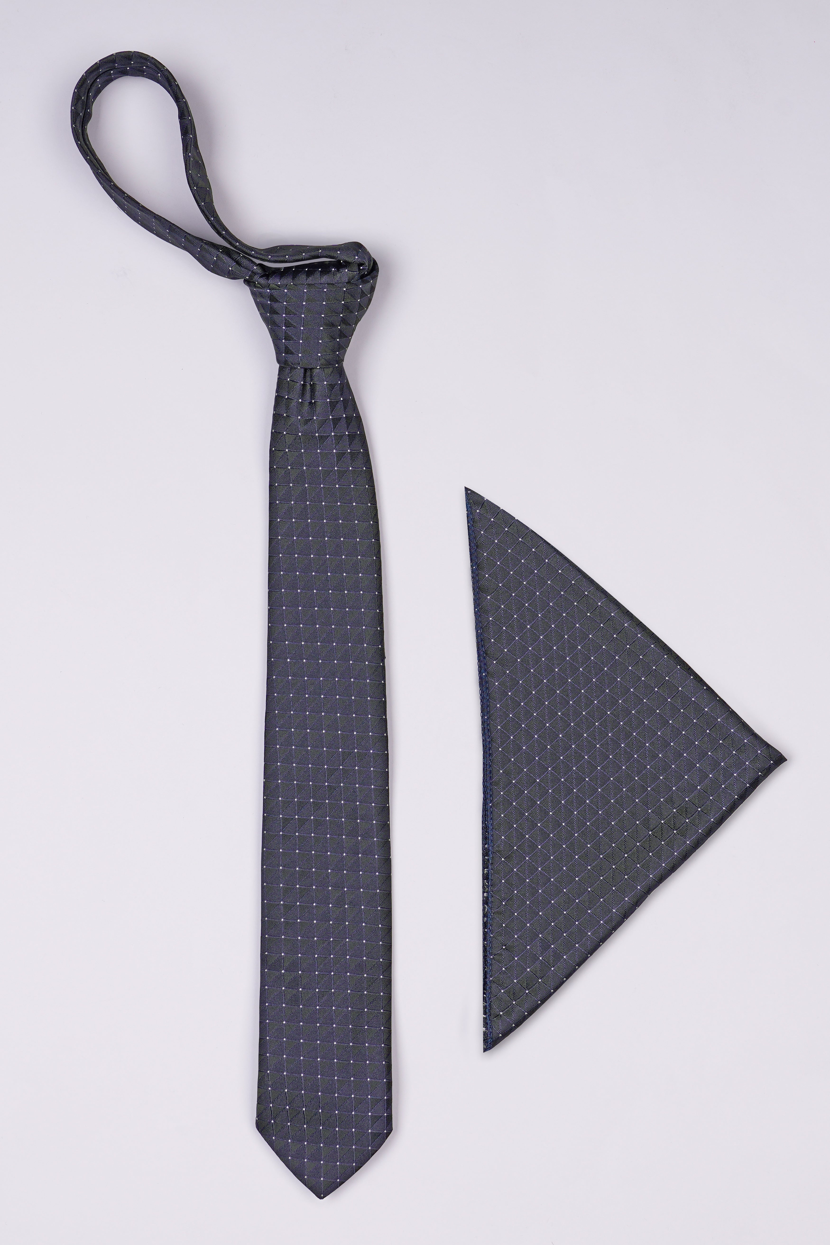 Mulled Wine Blue Checkered Jacquard Tie with Pocket Square TP070