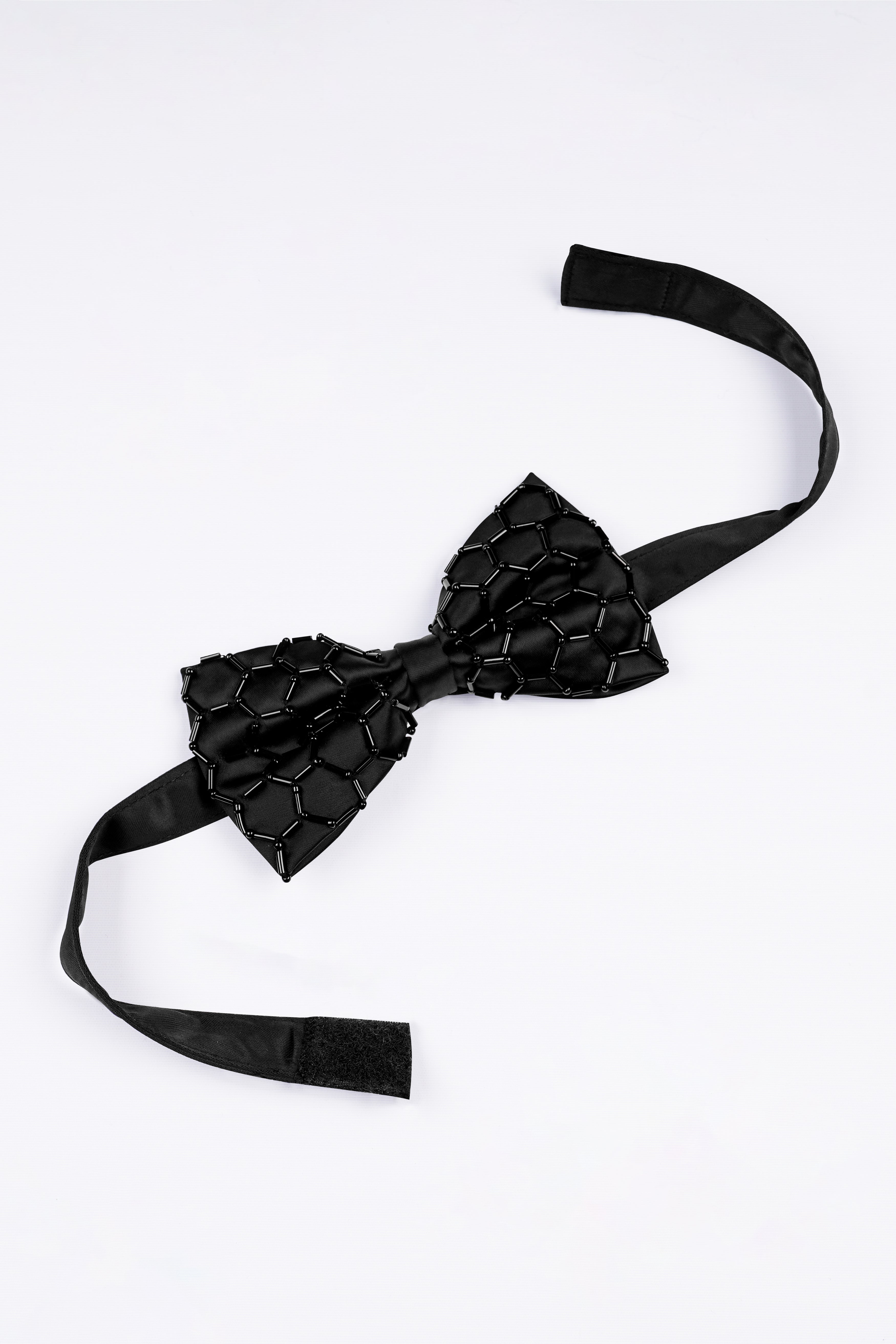 Jade Black Artisanal Aari Embroidered Bow-tie with Pocket Square TP071