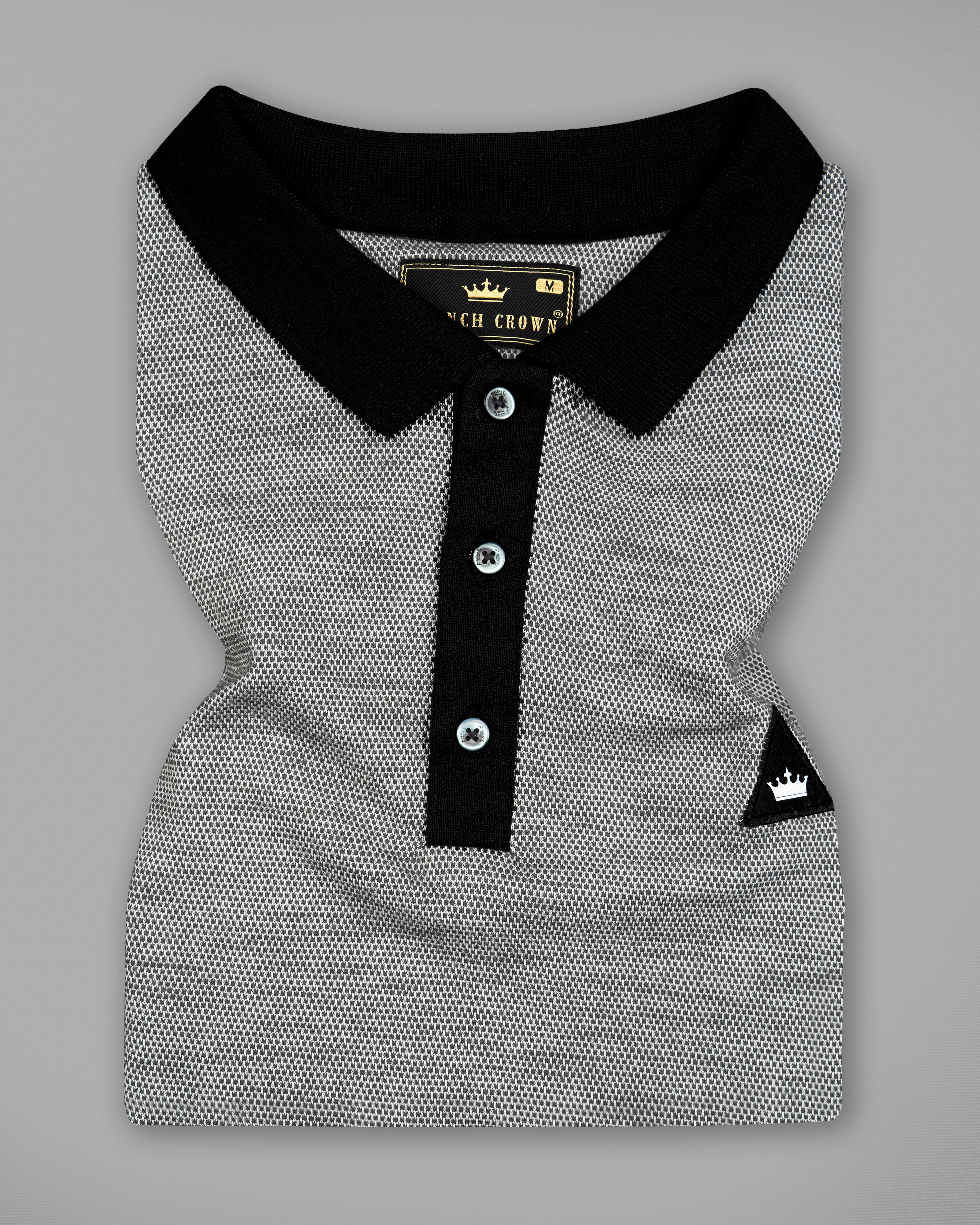 Mirage Black with Timberwolf Cream Dobby Textured Giza Cotton Polo