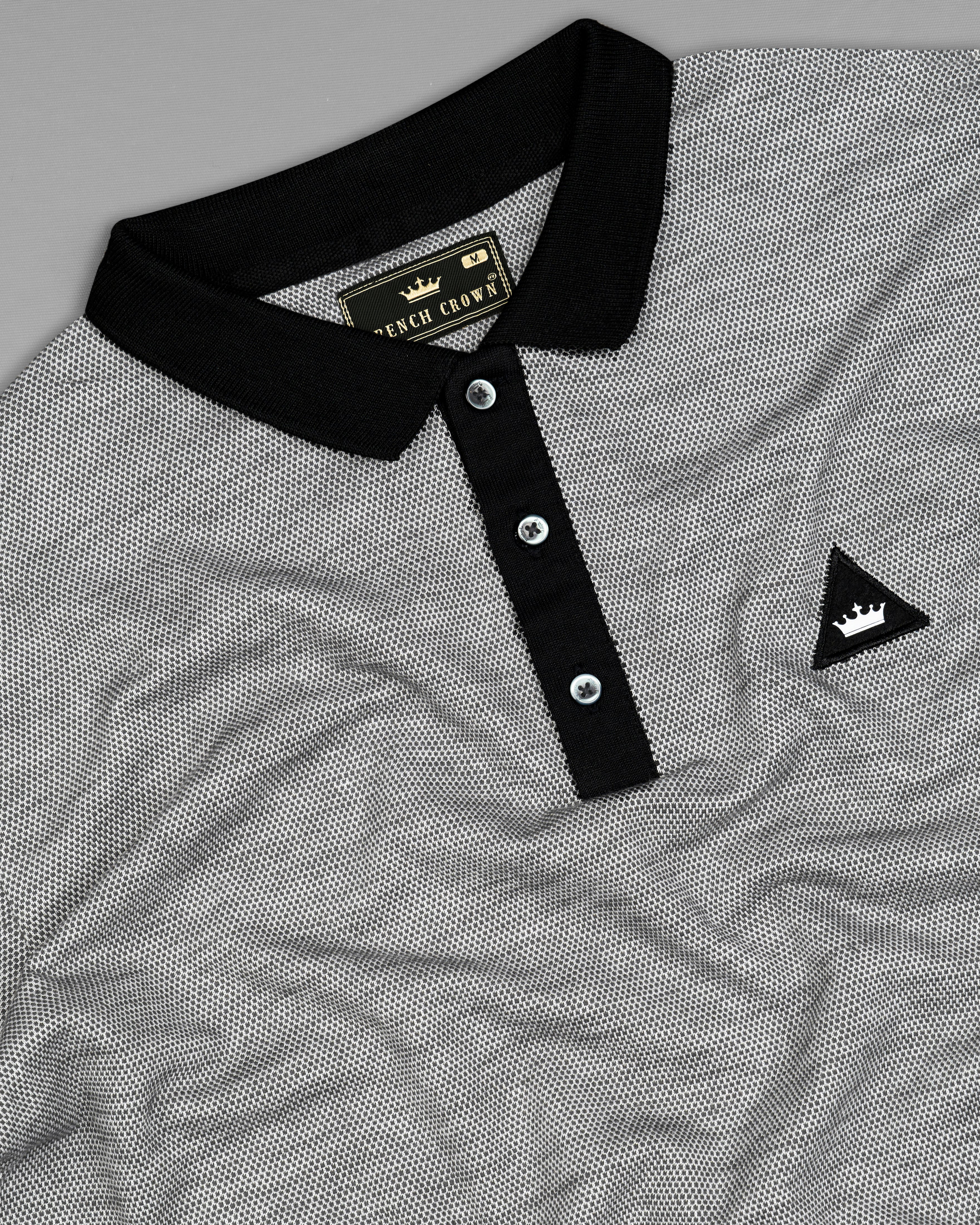 Mirage Black with Timberwolf Cream Dobby Textured Giza Cotton Polo