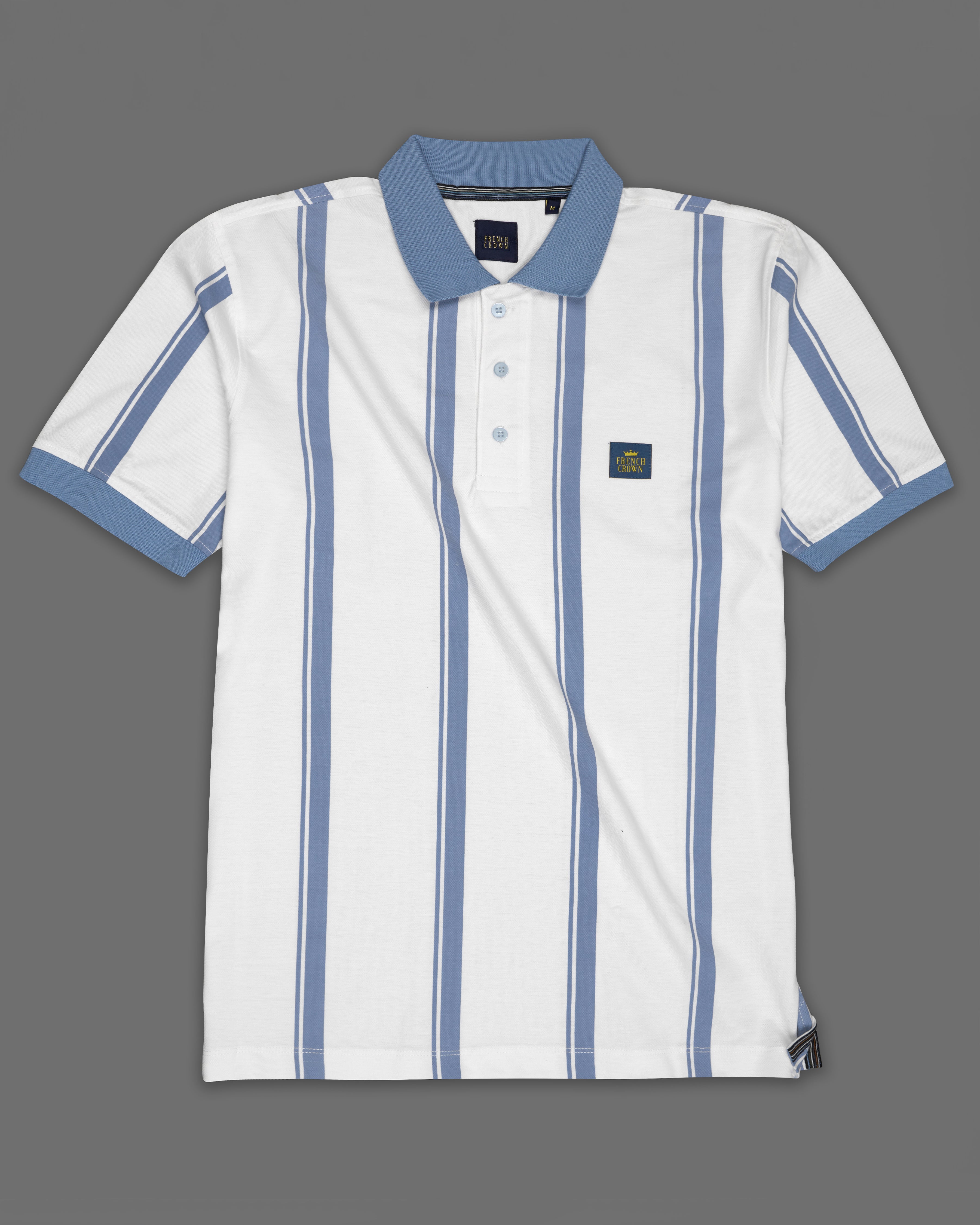 Bright White with Ship Cove Blue Organic Cotton Pique Polo TS843-S, TS843-M, TS843-L, TS843-XL, TS843-XXL