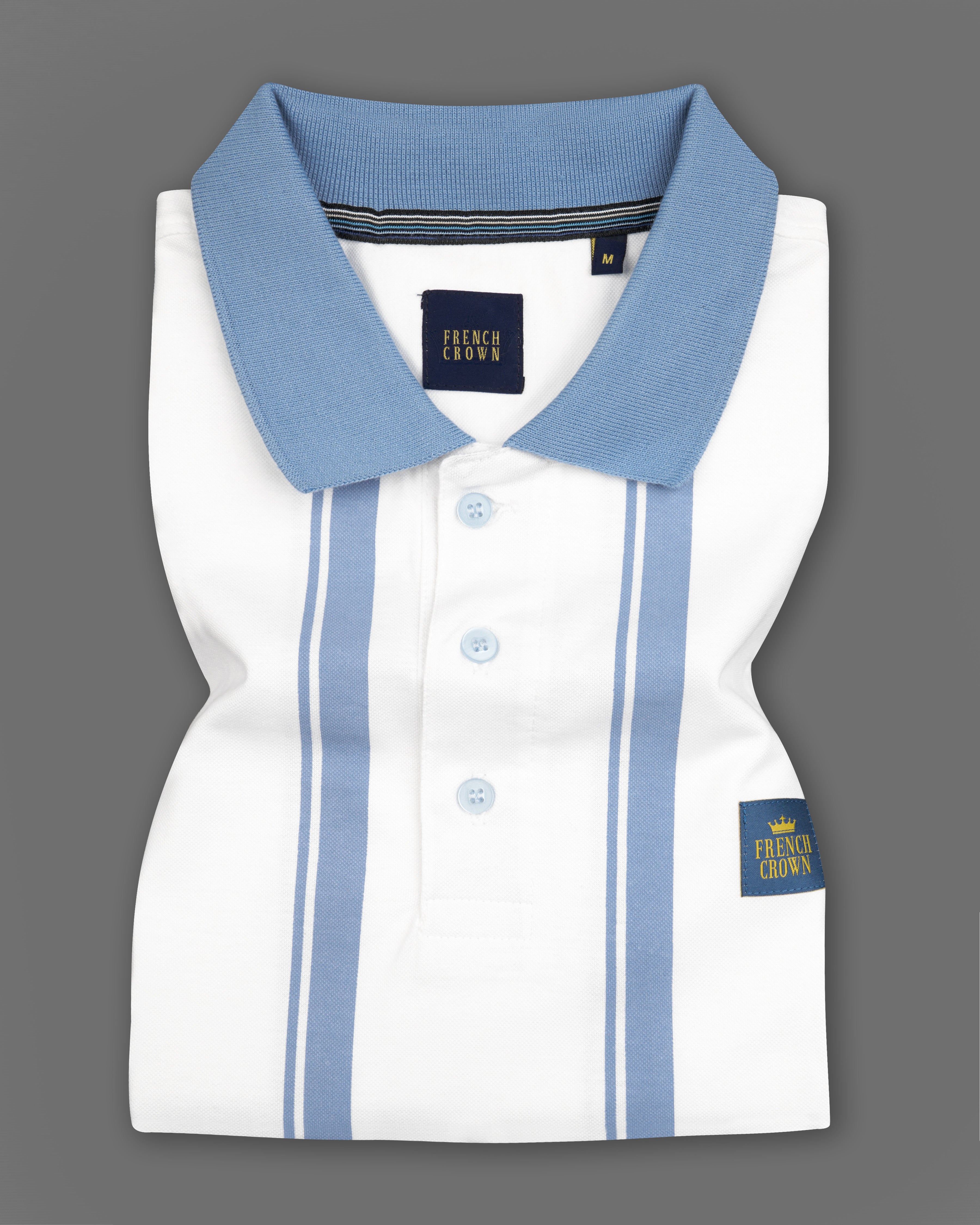 Bright White with Ship Cove Blue Organic Cotton Pique Polo TS843-S, TS843-M, TS843-L, TS843-XL, TS843-XXL