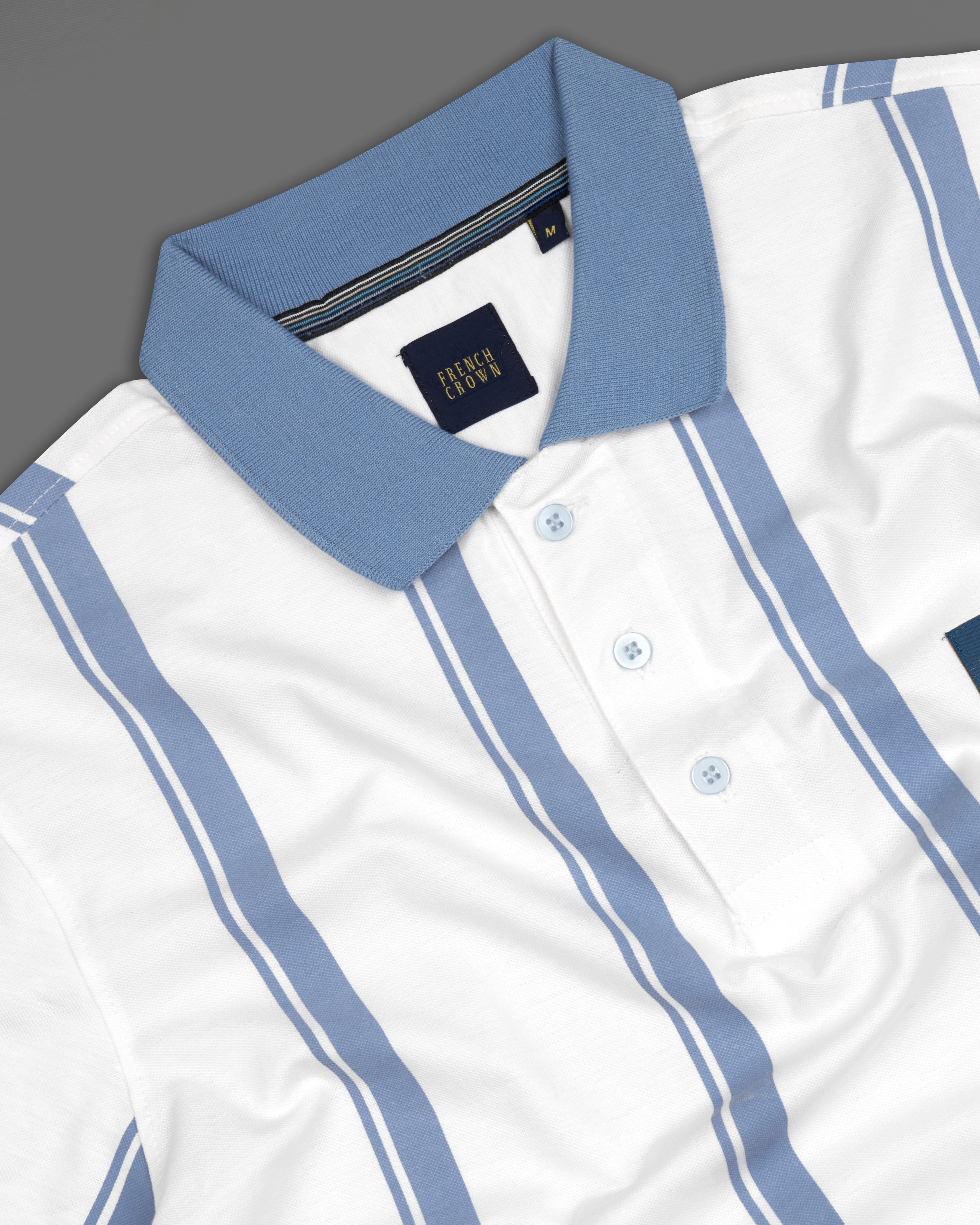 Bright White with Ship Cove Blue Organic Cotton Pique Polo TS843-S, TS843-M, TS843-L, TS843-XL, TS843-XXL