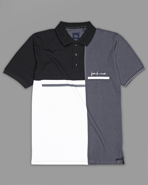 Bright White with Scarpa Flow Gray and Black Colour Block Organic Cotton Pique Polo TS847-S, TS847-M, TS847-L, TS847-XL, TS847-XXL