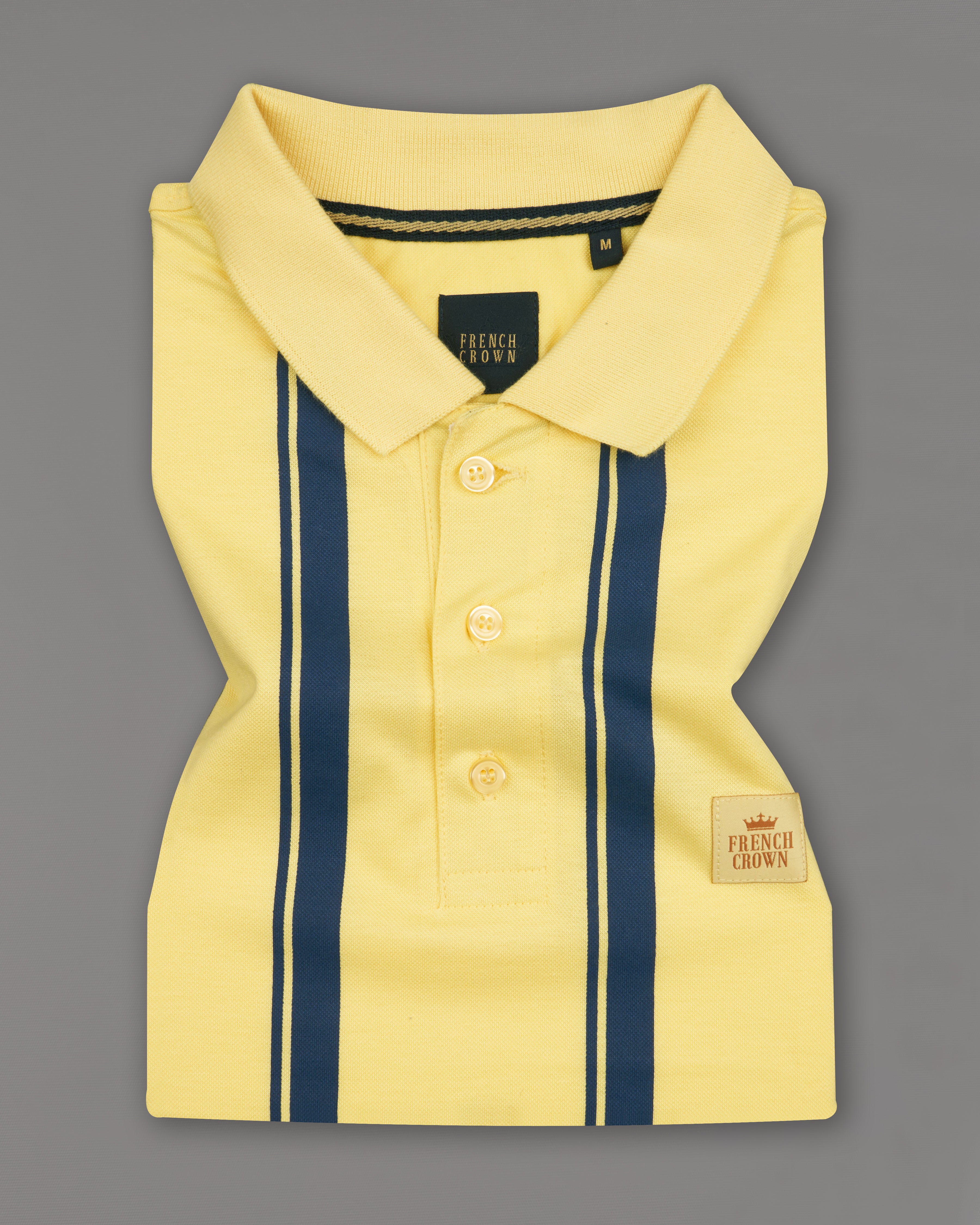 Goldenrod Yellow with Tuna Blue Striped Organic Cotton Mercerised Pique Polo TS850-S, TS850-M, TS850-L, TS850-XL, TS850-XXL