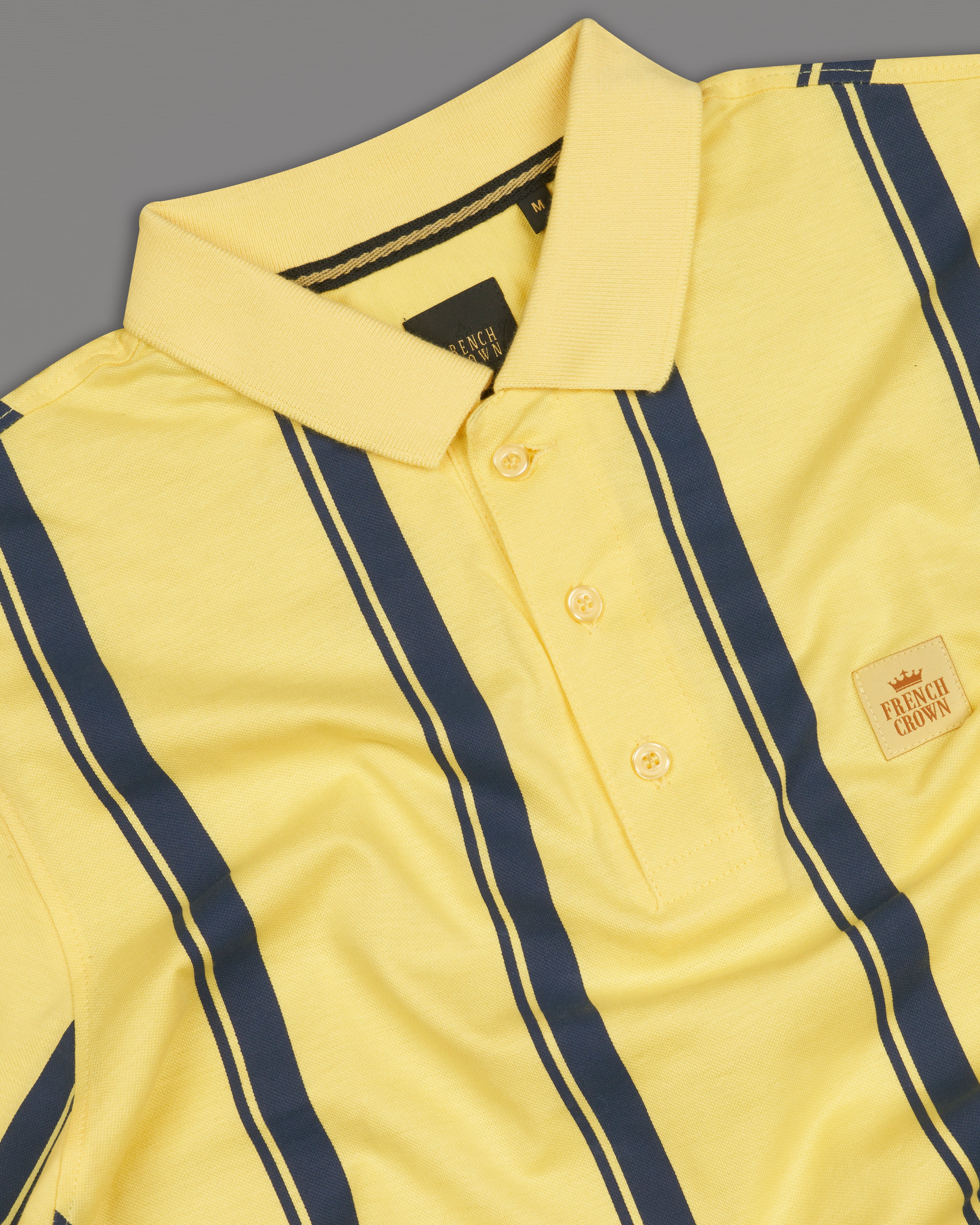 Goldenrod Yellow with Tuna Blue Striped Organic Cotton Pique Polo TS850-S, TS850-M, TS850-L, TS850-XL, TS850-XXL