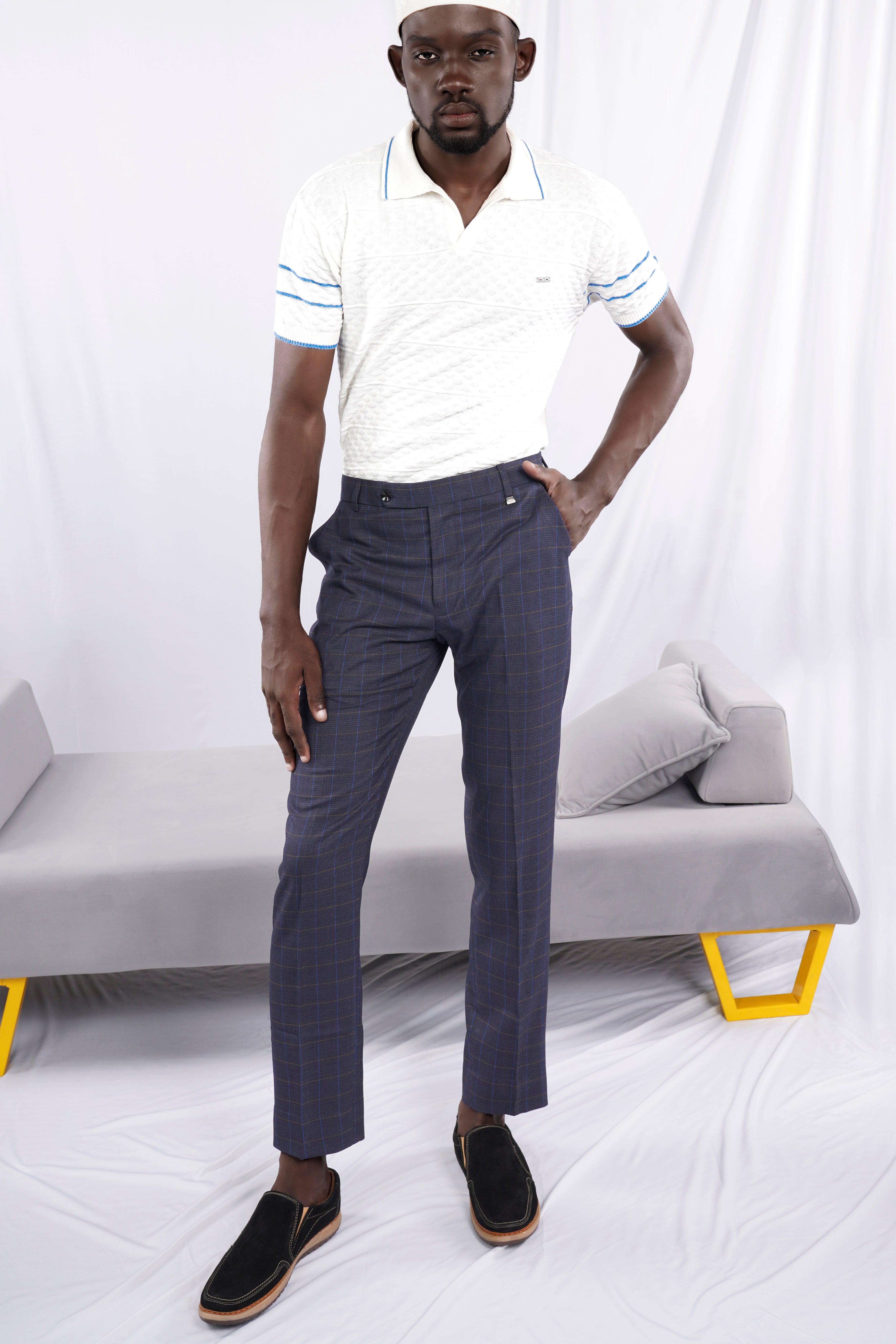 Bright White Jacquard Textured Flat-Knit Premium Cotton Polo