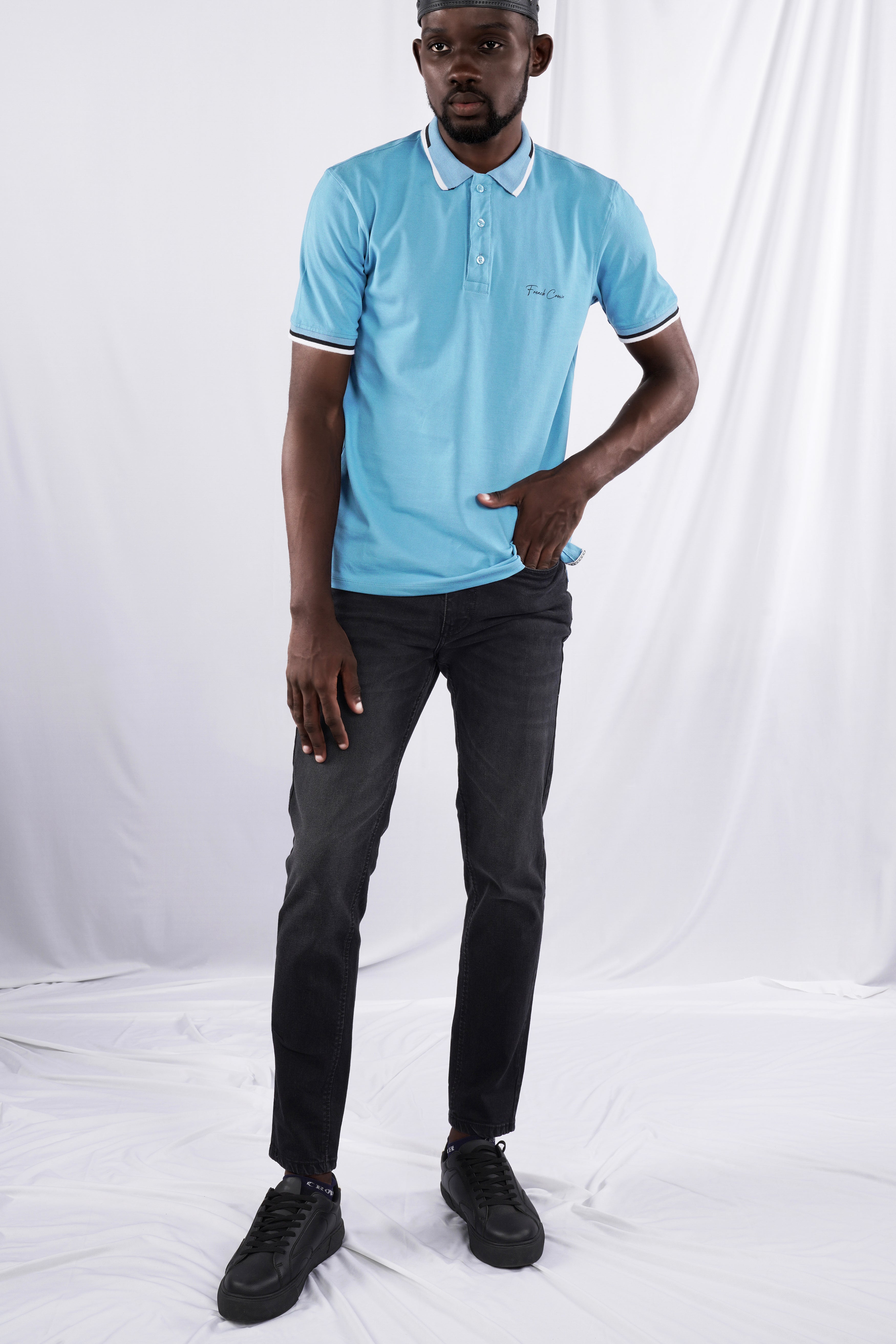 Glacier Blue Half Sleeves Super Soft Premium Polo Neck Cotton T-shirt For  Men
