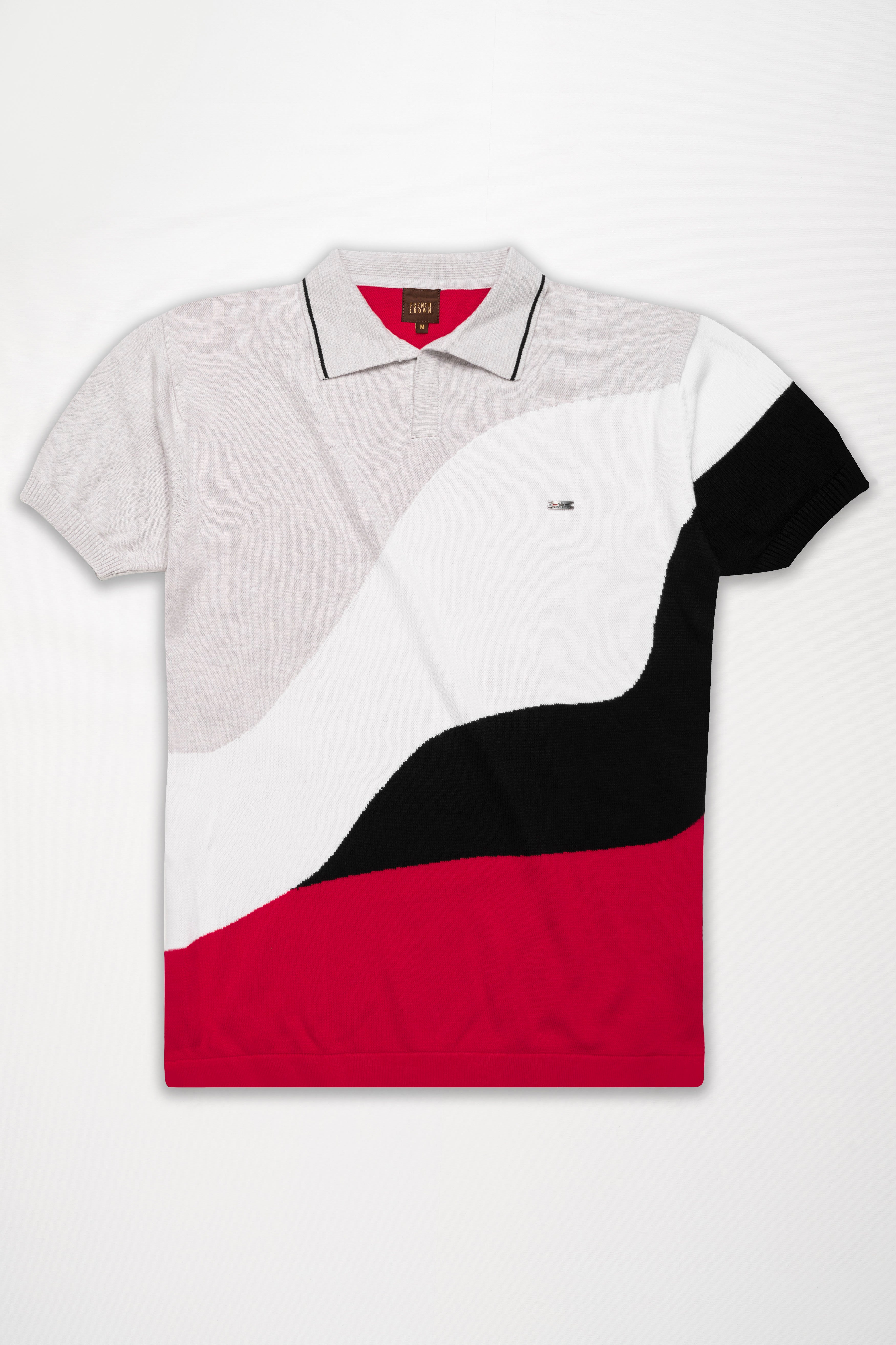 Geyser Gray with White and Black Premium Cotton Flat Knit Polo TS930-S, TS930-M, TS930-L, TS930-XL, TS930-XXL