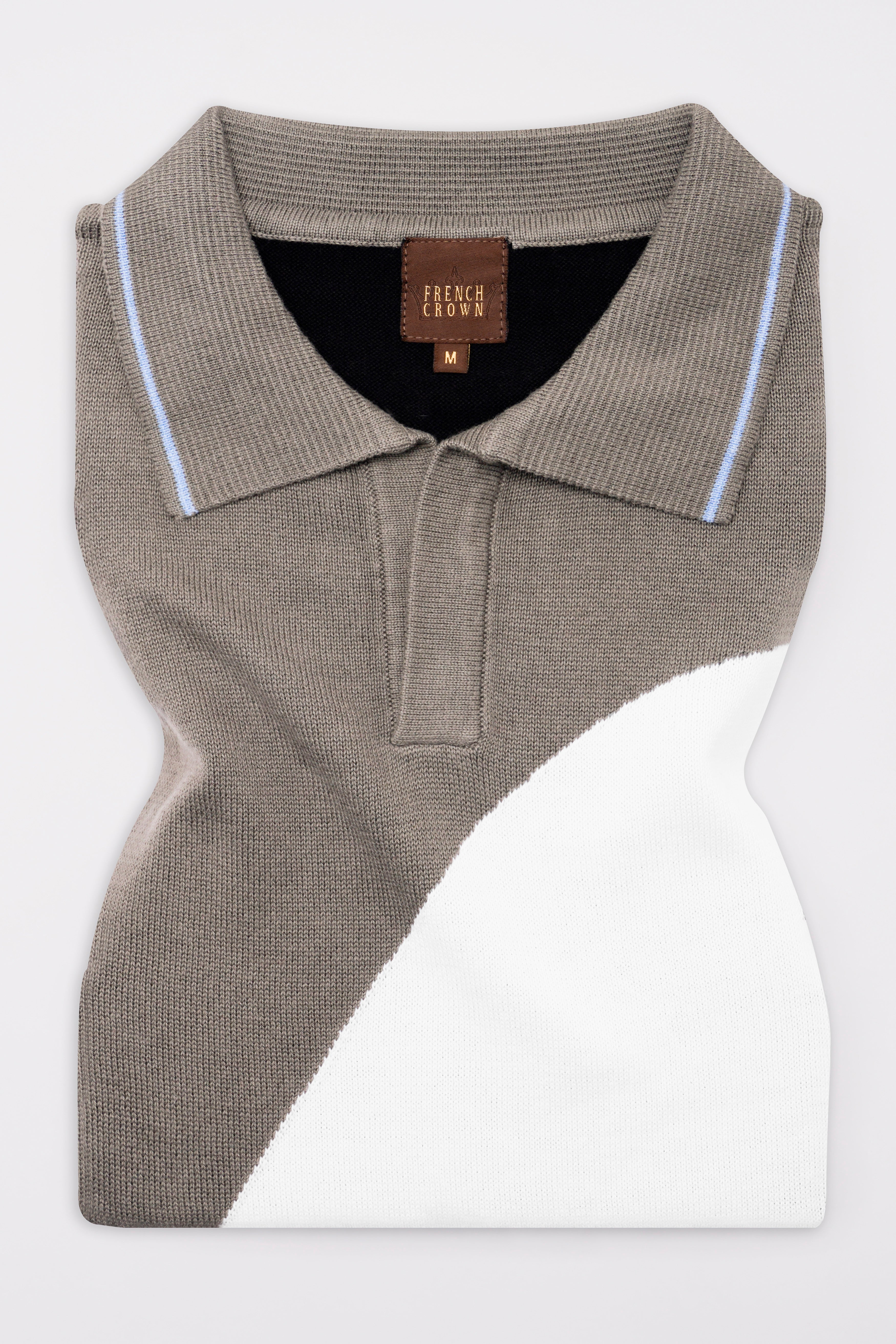 Beaver Brown with White and Glacier Blue Premium Cotton Flat Knit Polo