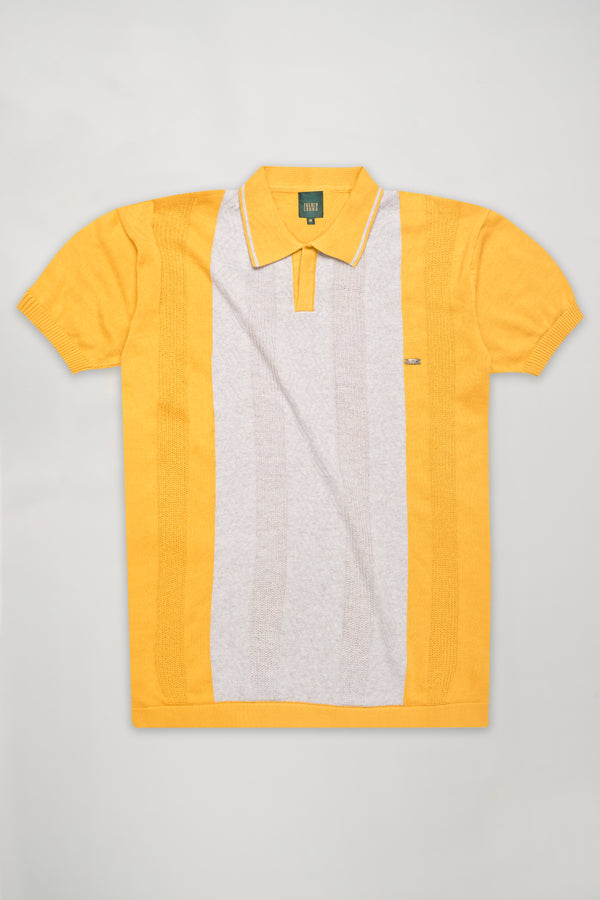 Casablanca Yellow and Pale Slate Gray Premium Cotton Flat Knit Polo