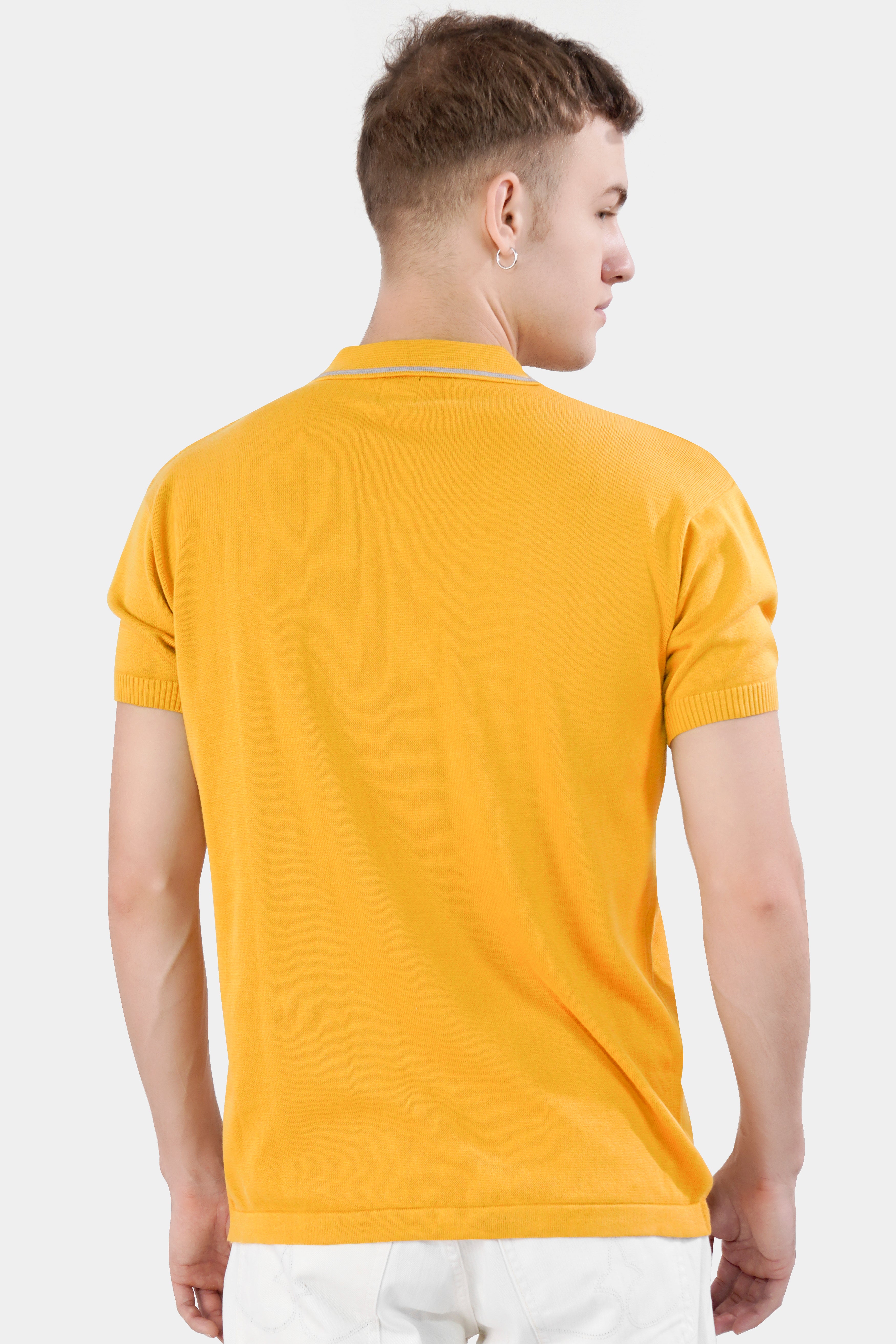 Casablanca Yellow and Pale Slate Gray Premium Cotton Flat Knit Polo