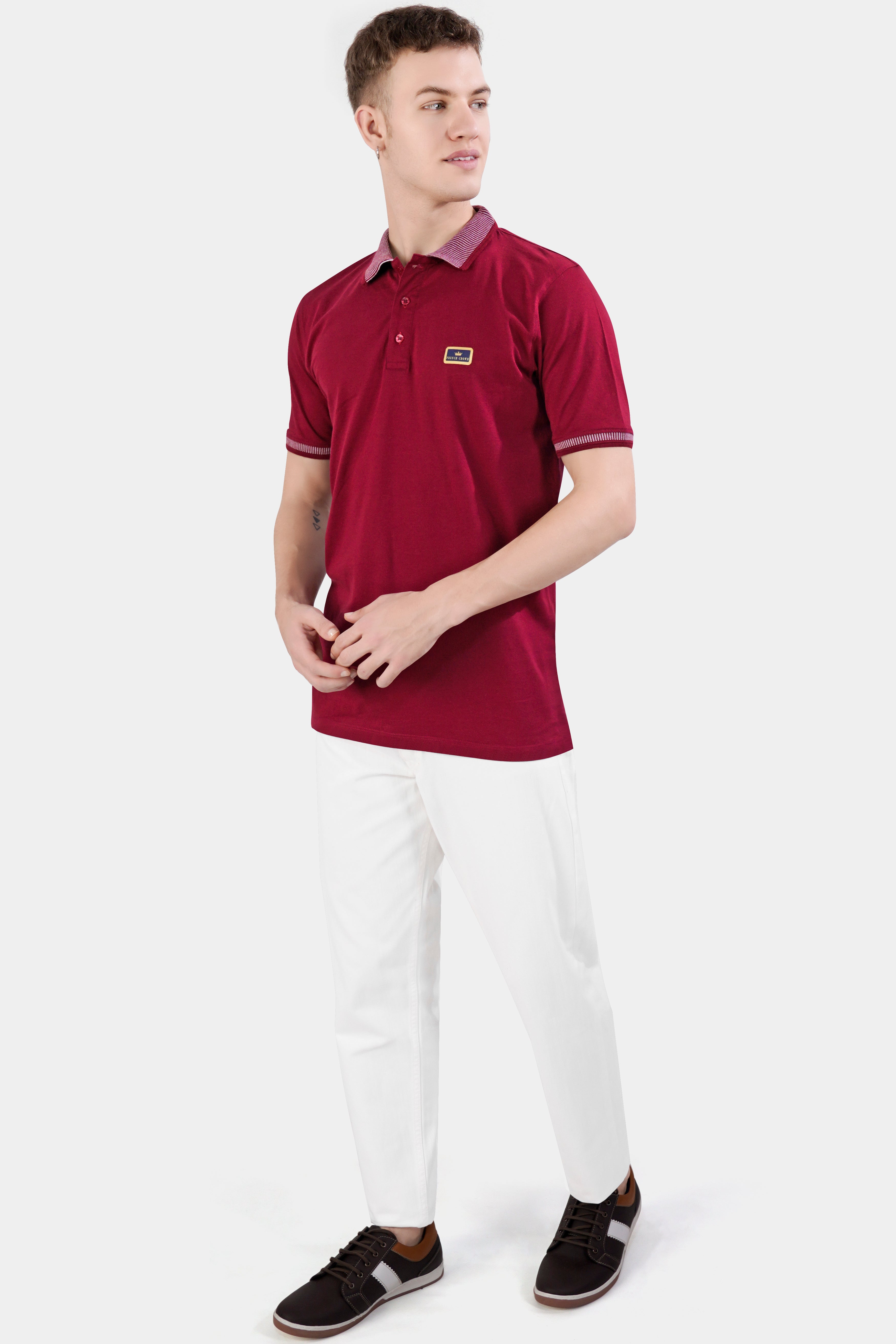 Persian Plum Red Half Sleeves Super Soft Premium Polo Neck Cotton